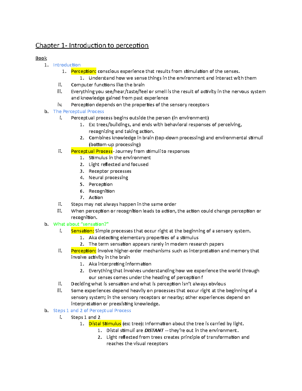 Perception Exam 1 Study Guide - Chapter Insights and Key Concepts - Studocu