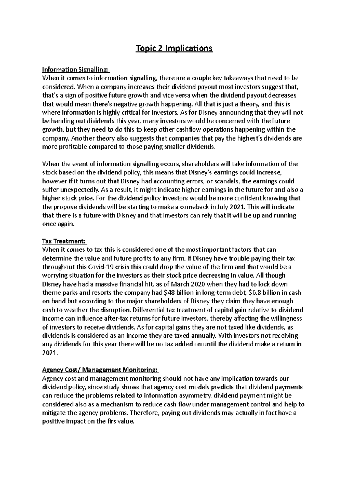 Topic 2 Presentation - Topic 2 Implications Information Signalling ...