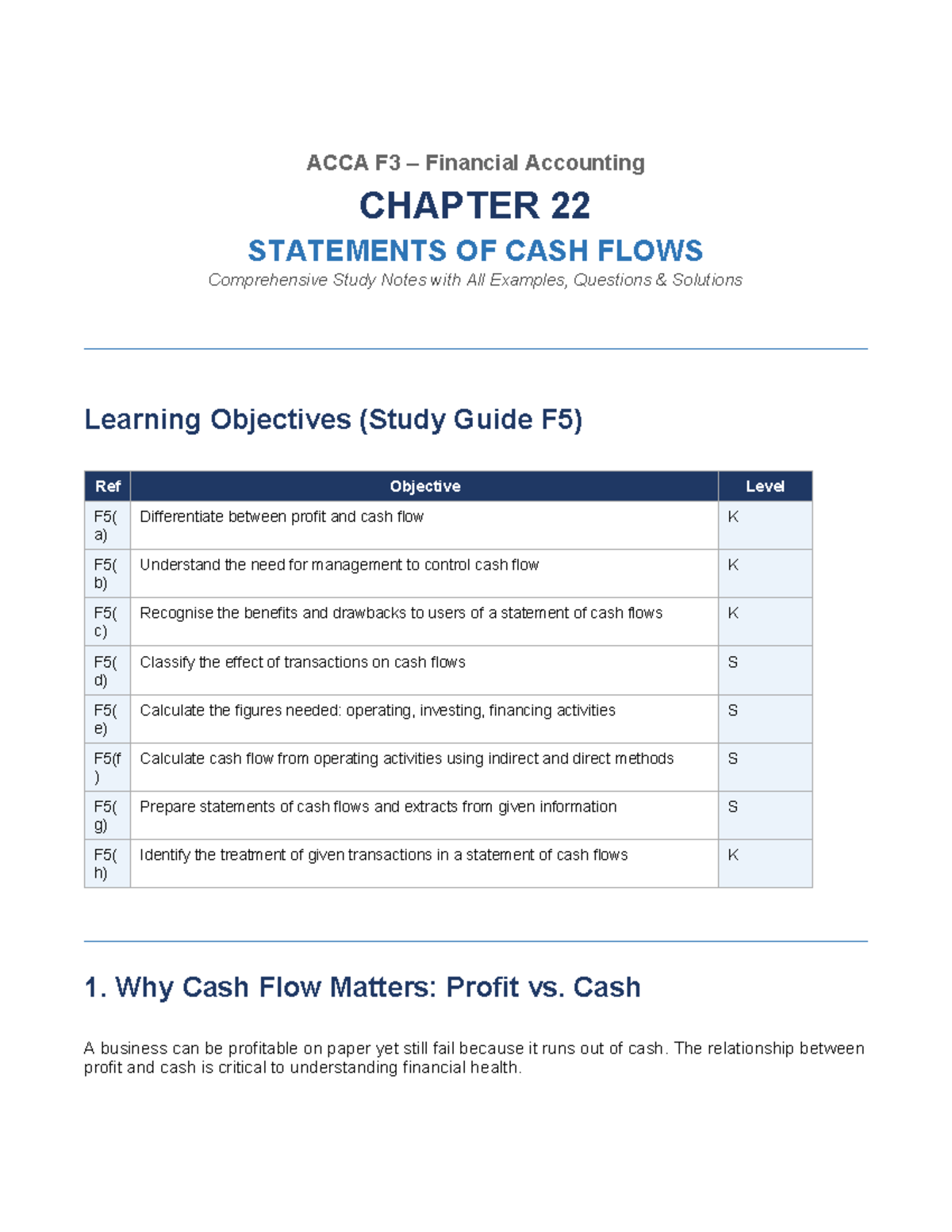 ACCA F3 Financial Accounting: CH22 Cash Flows Study Notes & Examples ...