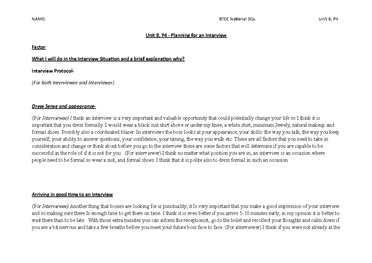 Unit 8 P4 - Effective Interview Planning Strategies - Studocu