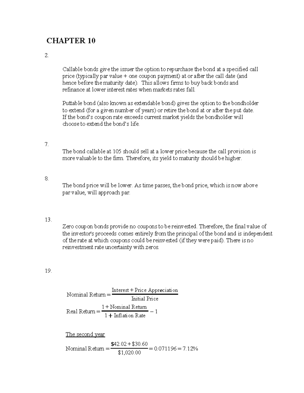 Chapter 10: Callable and Puttable Bonds Analysis (FIN 2024) - Studocu
