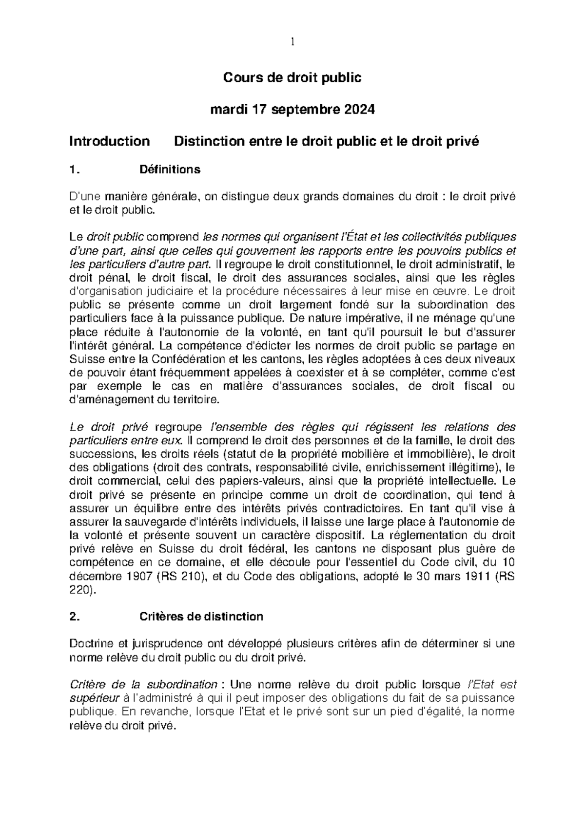 Résumé du Cours de Droit Public - Introduction et Distinctions - Studocu