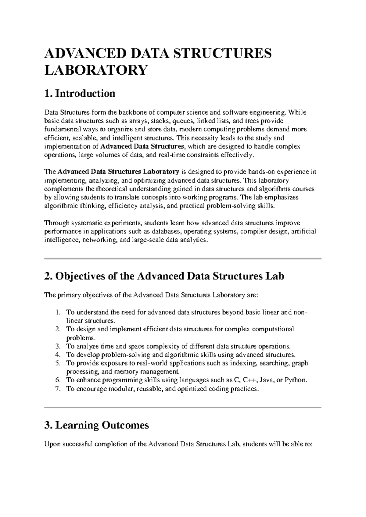 ADVANCED DATA STRUCTURES LAB: Key Concepts and Bank Questions - Studocu