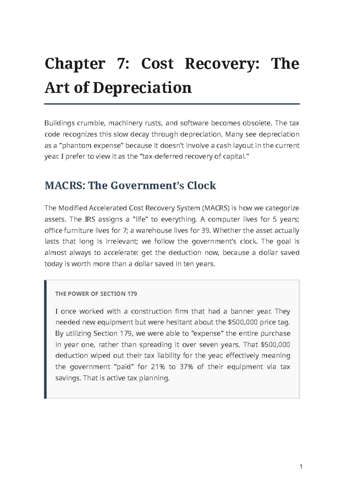 Chapter 7: Cost Recovery & Depreciation Insights (A8ZCZu) - Studocu