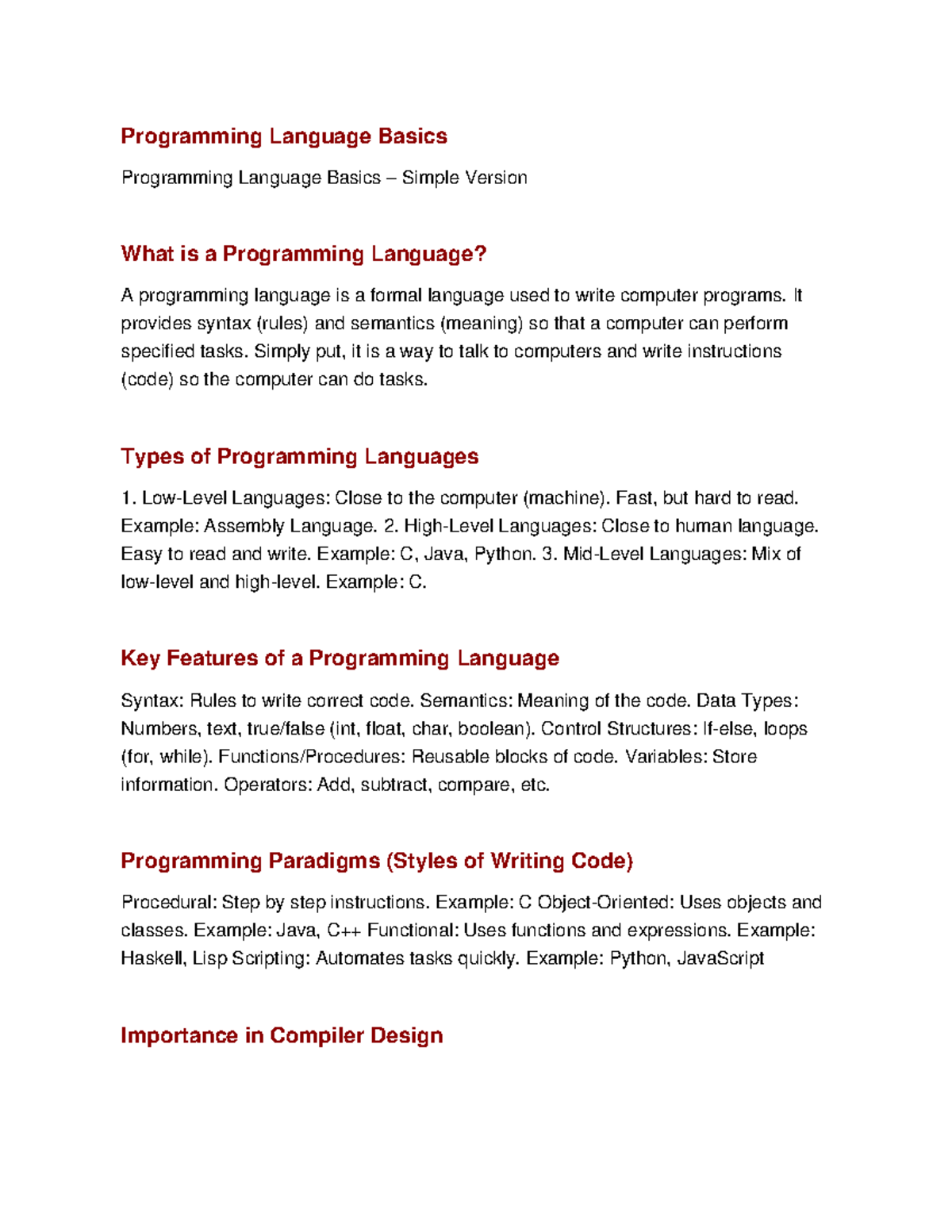 Programming Language Basics: An Introductory Guide - Studocu