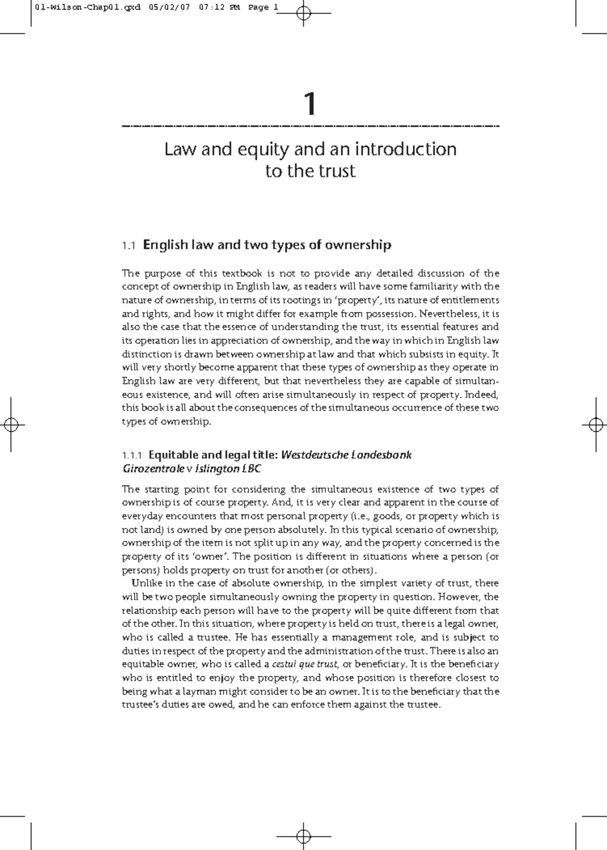 Law and equity and an introduction to the trust - 1 English law and two ...