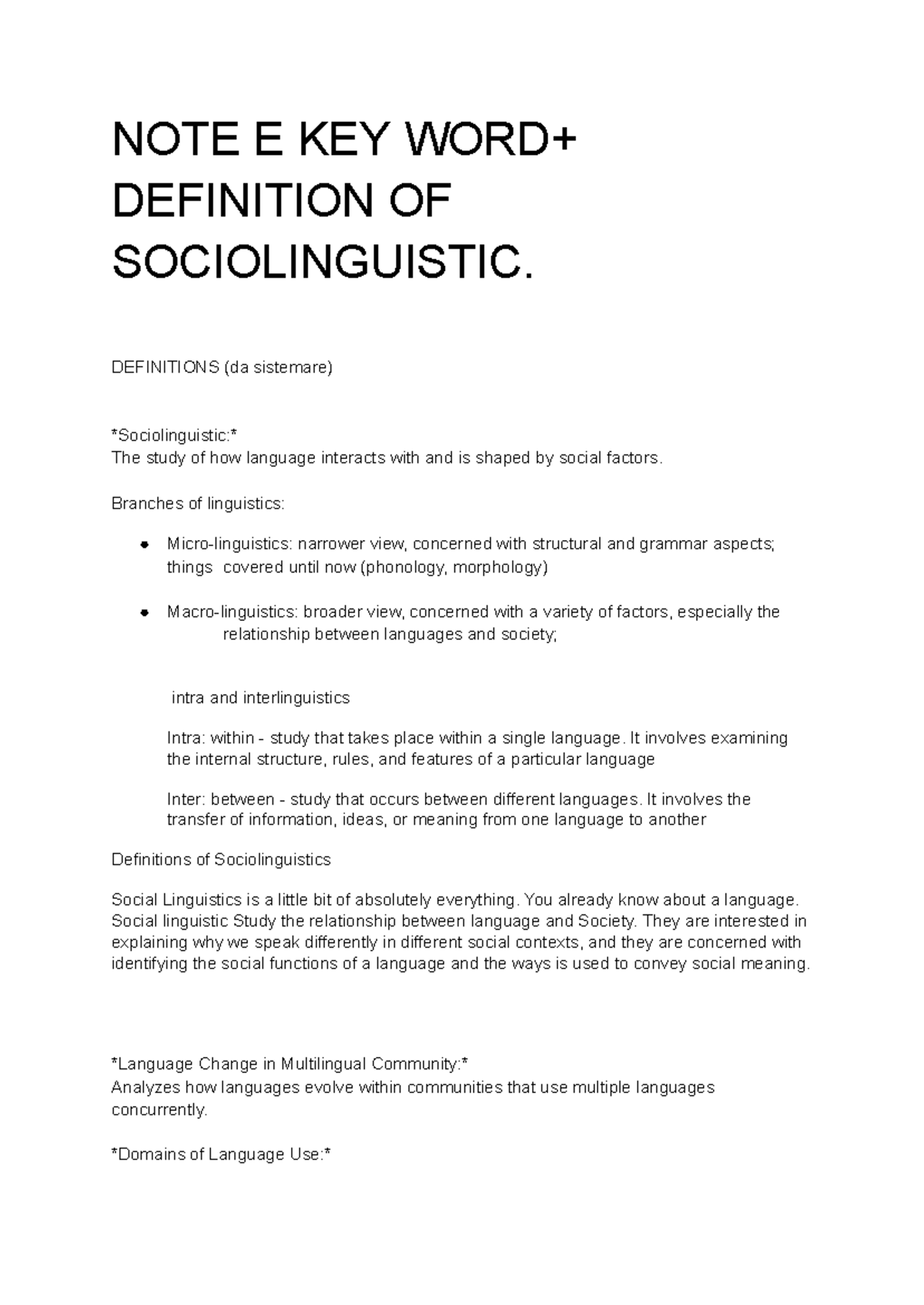 SOCIOLINGUISTICS: Key Terms and Definitions Overview for Course