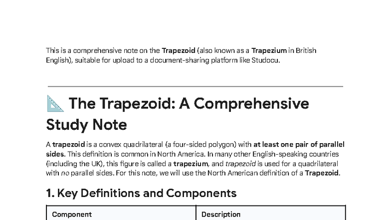 The Trapezoid (MATH101): A Comprehensive Study Note - Studocu