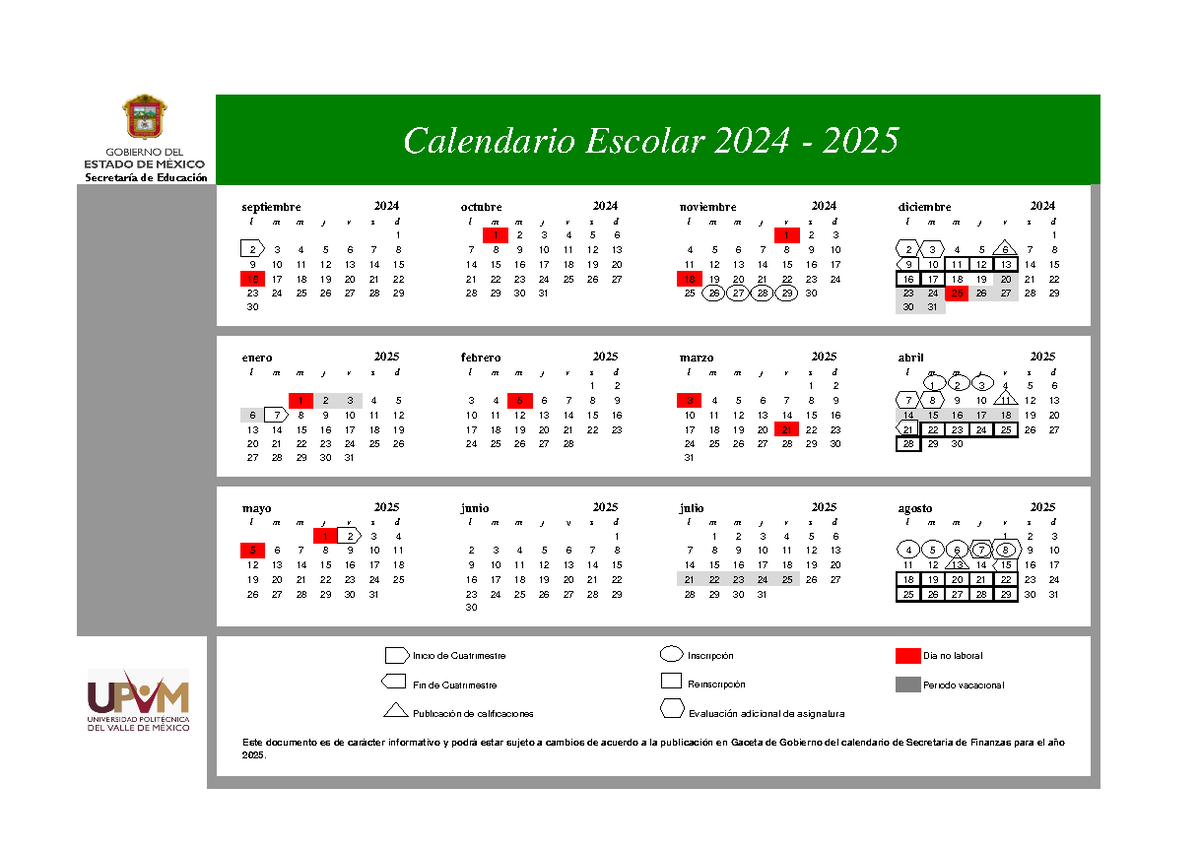 Calendario Escolar UPVM 2024-2025: Fechas Importantes y Eventos - Studocu