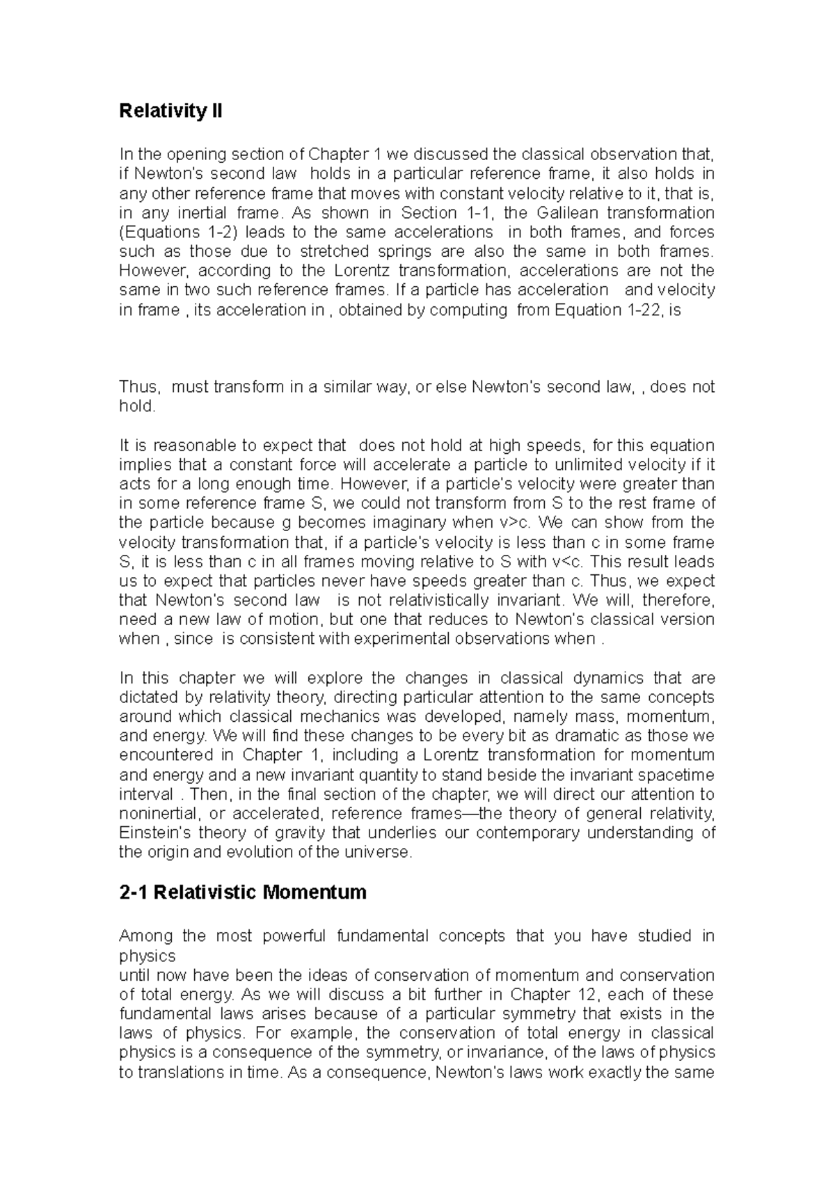 Relativity II - Fisica Moderna, problemas de temas relevantes con 