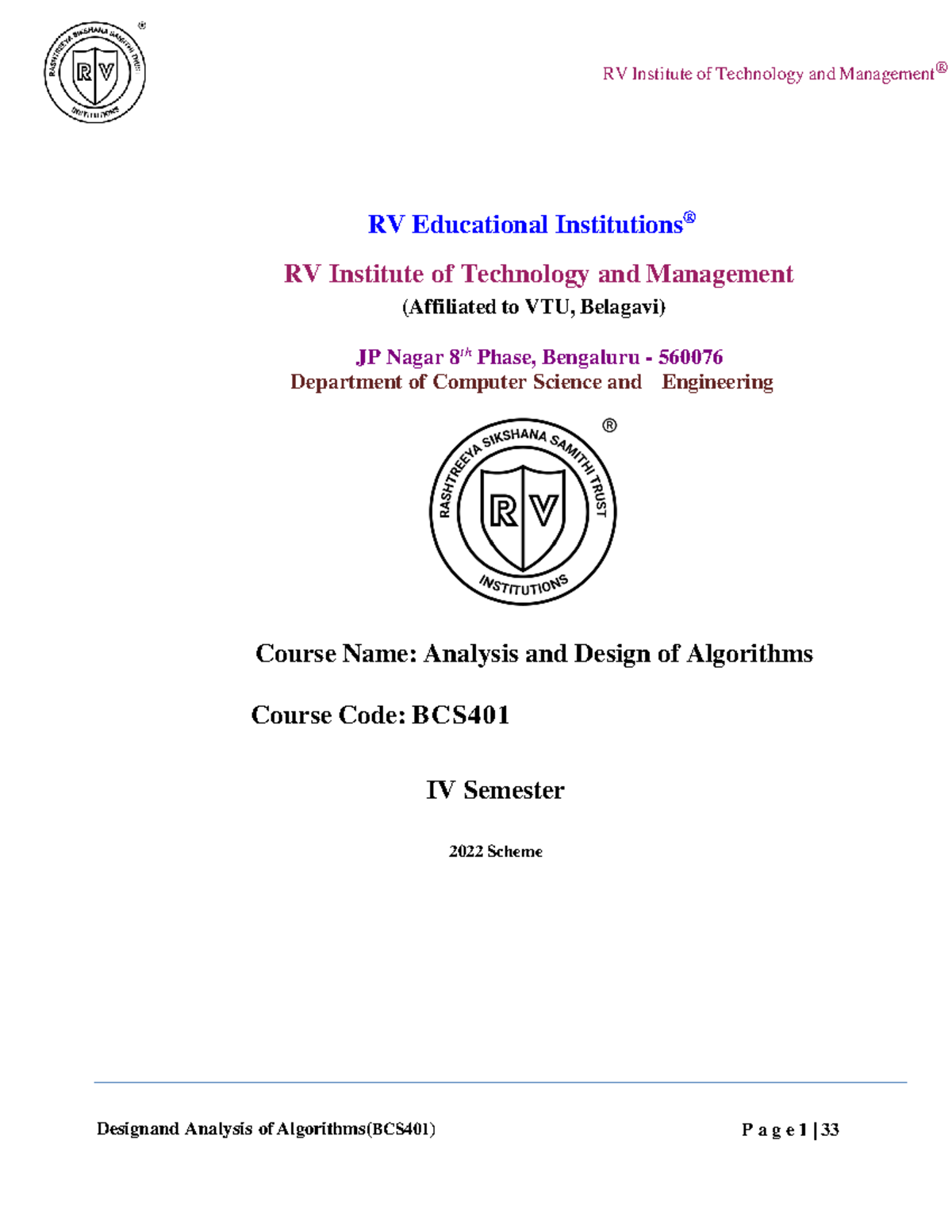 Design and Analysis of Algorithms (BCS401) - Module 2 Notes - Studocu