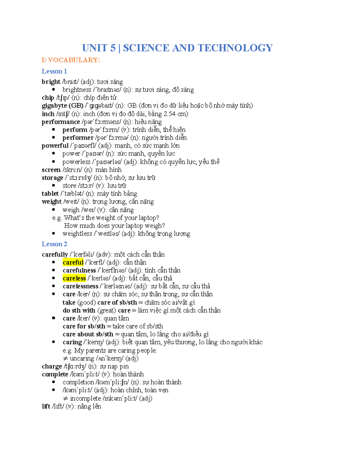 UNIT 5 SCIENCE & TECH VOCABULARY: Lesson 1-3 Notes - Studocu