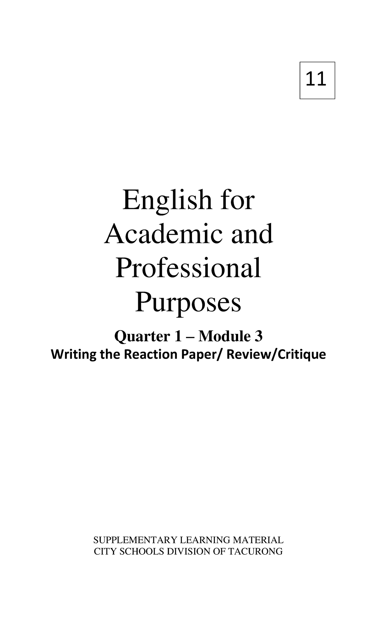 EAPP 11 Week 3: Writing Reaction Papers and Critical Approaches - Studocu