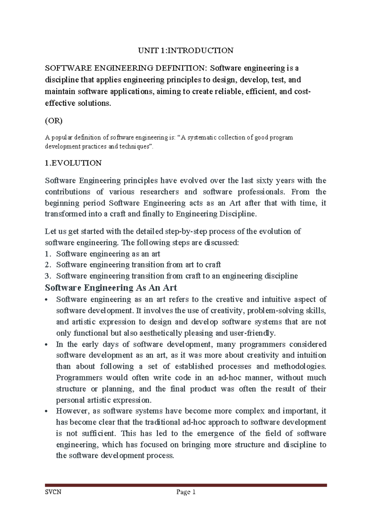 Software Engineering: Evolution from Art to Discipline (UNIT 1) - Studocu