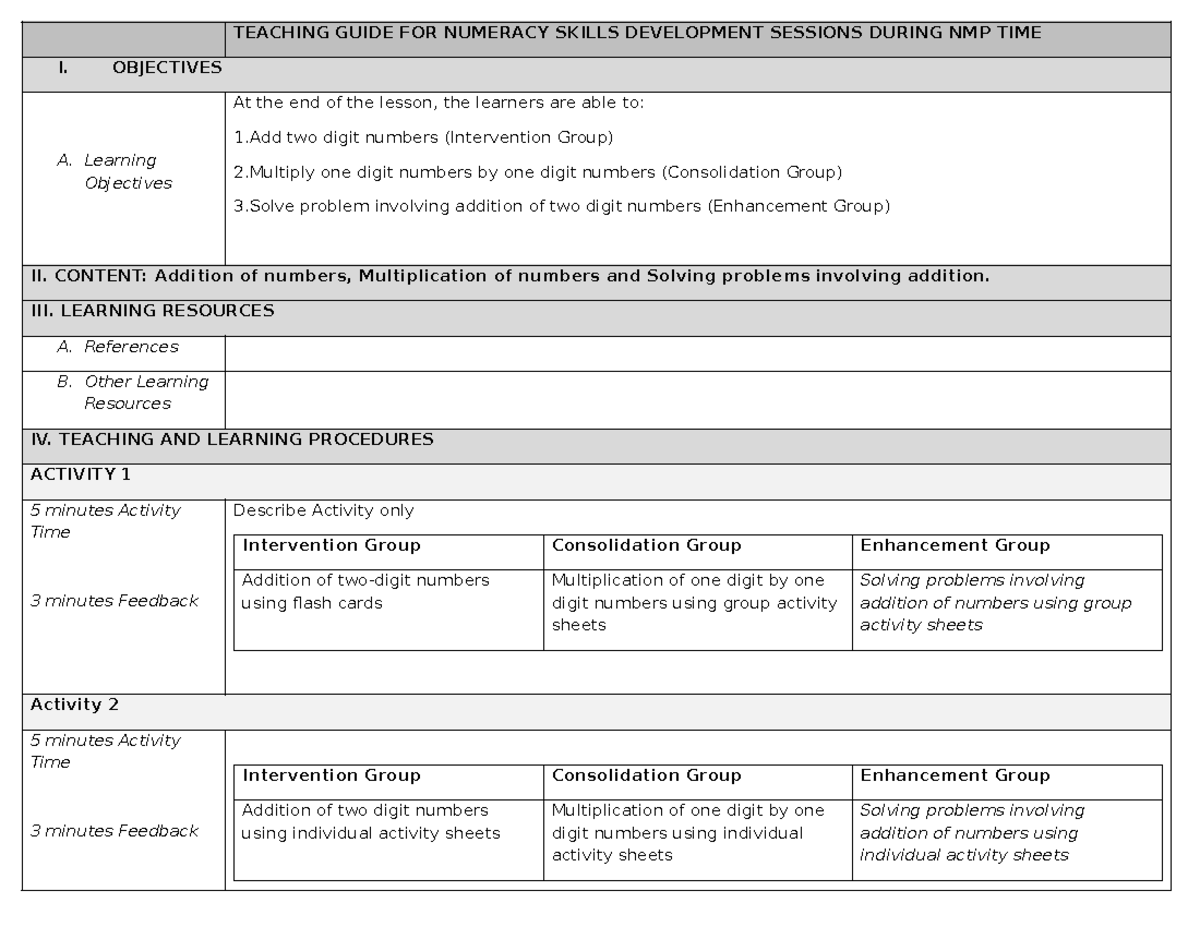 Teaching Guide: LG Numeracy Skills Development (NMP Sessions) - Studocu