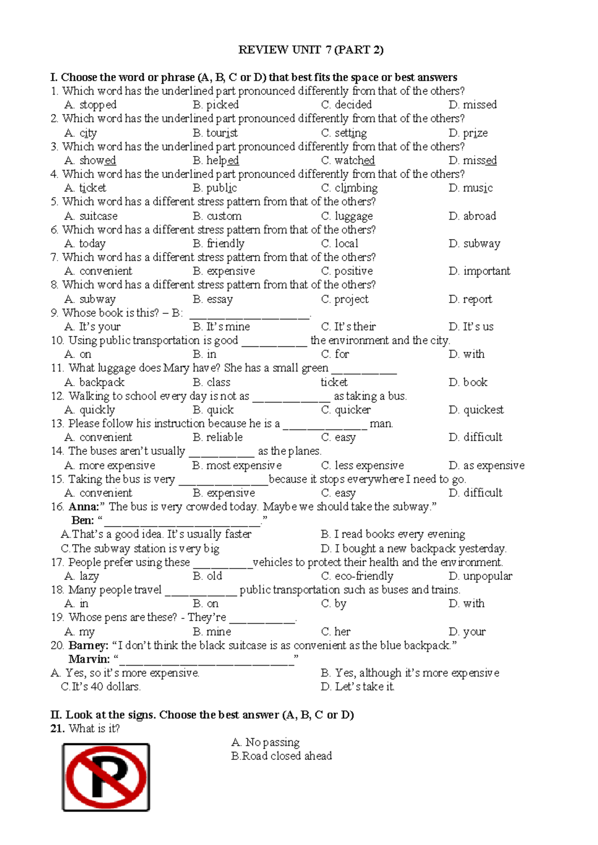 ON GK2 Review Unit 7: Vocabulary and Pronunciation Exercises - Studocu