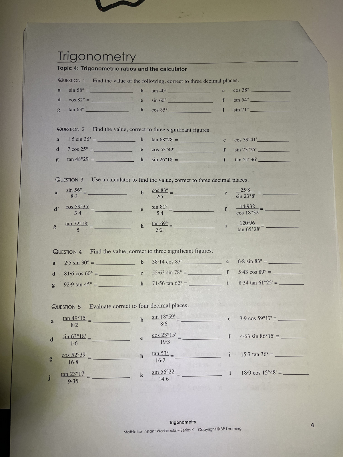 Trigonometry Topic 4: Ratios & Calculator Exercises (Math 80599045770 ...
