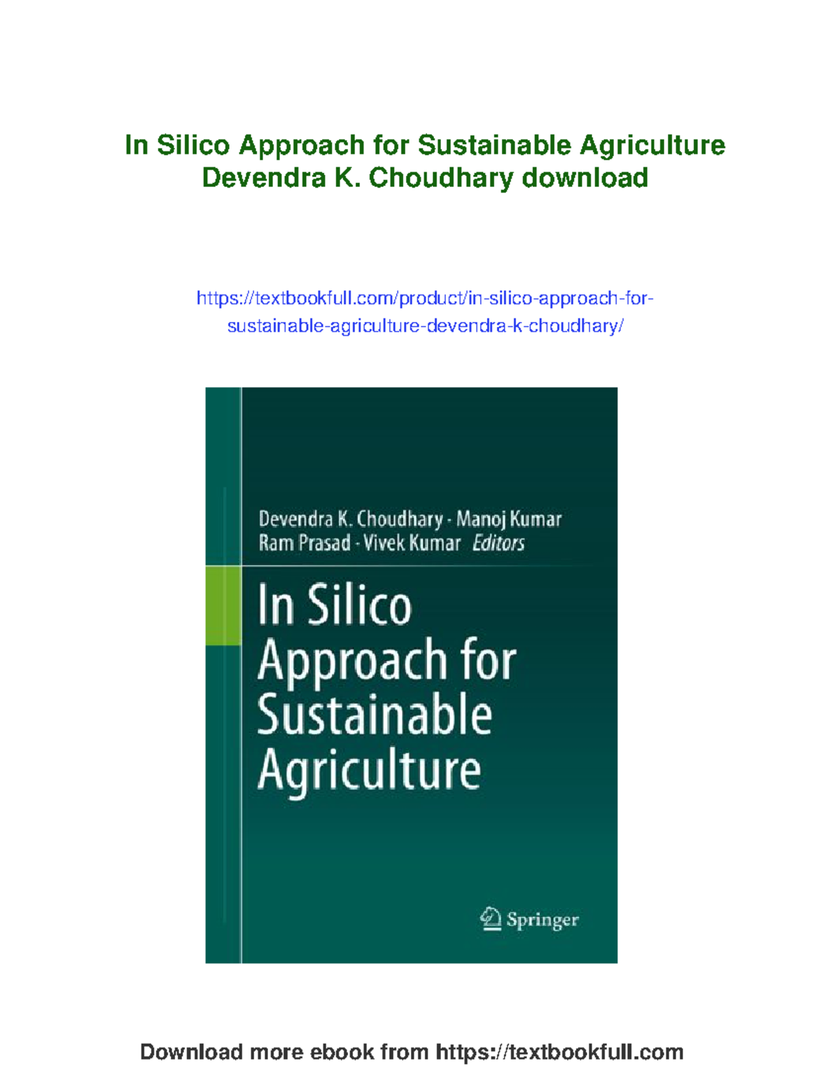 In Silico Approaches for Sustainable Agriculture: Insights and ...