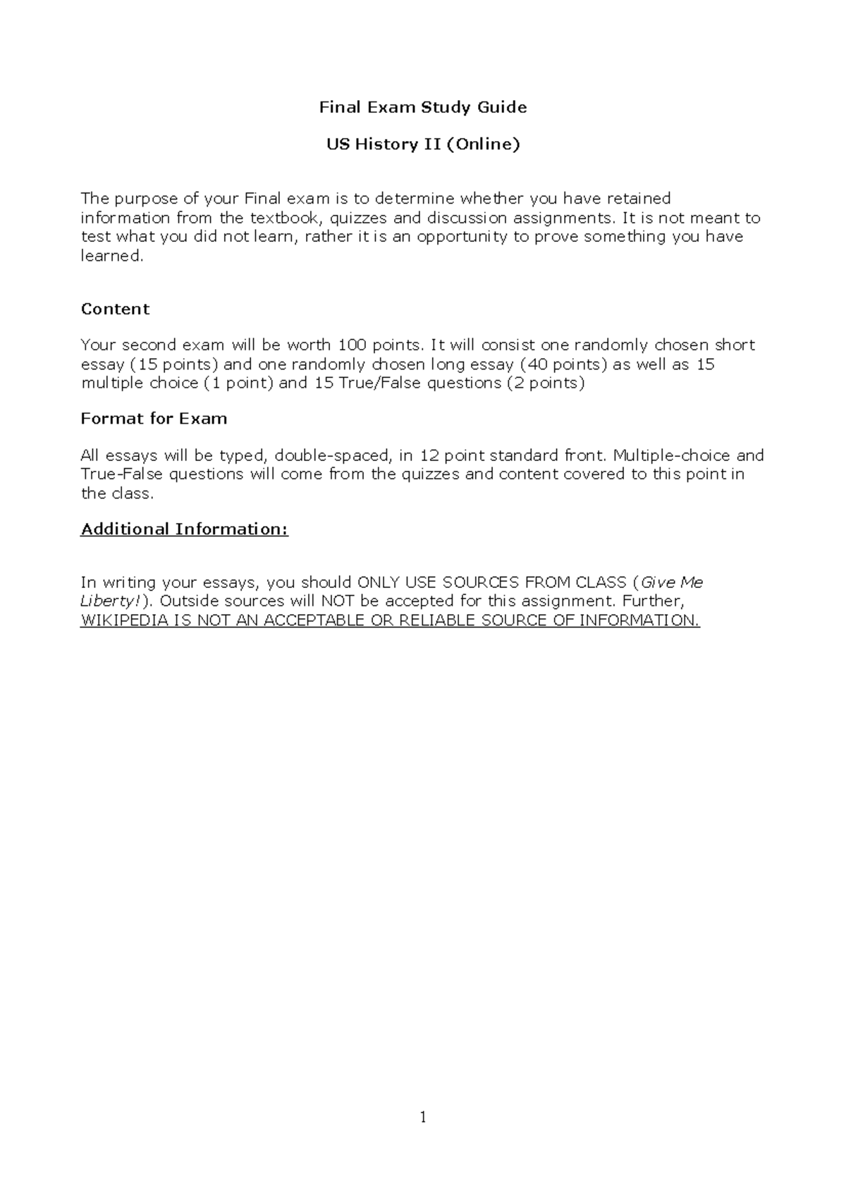 US II Final Study Guide - Final Exam Study Guide US History II (Online ...