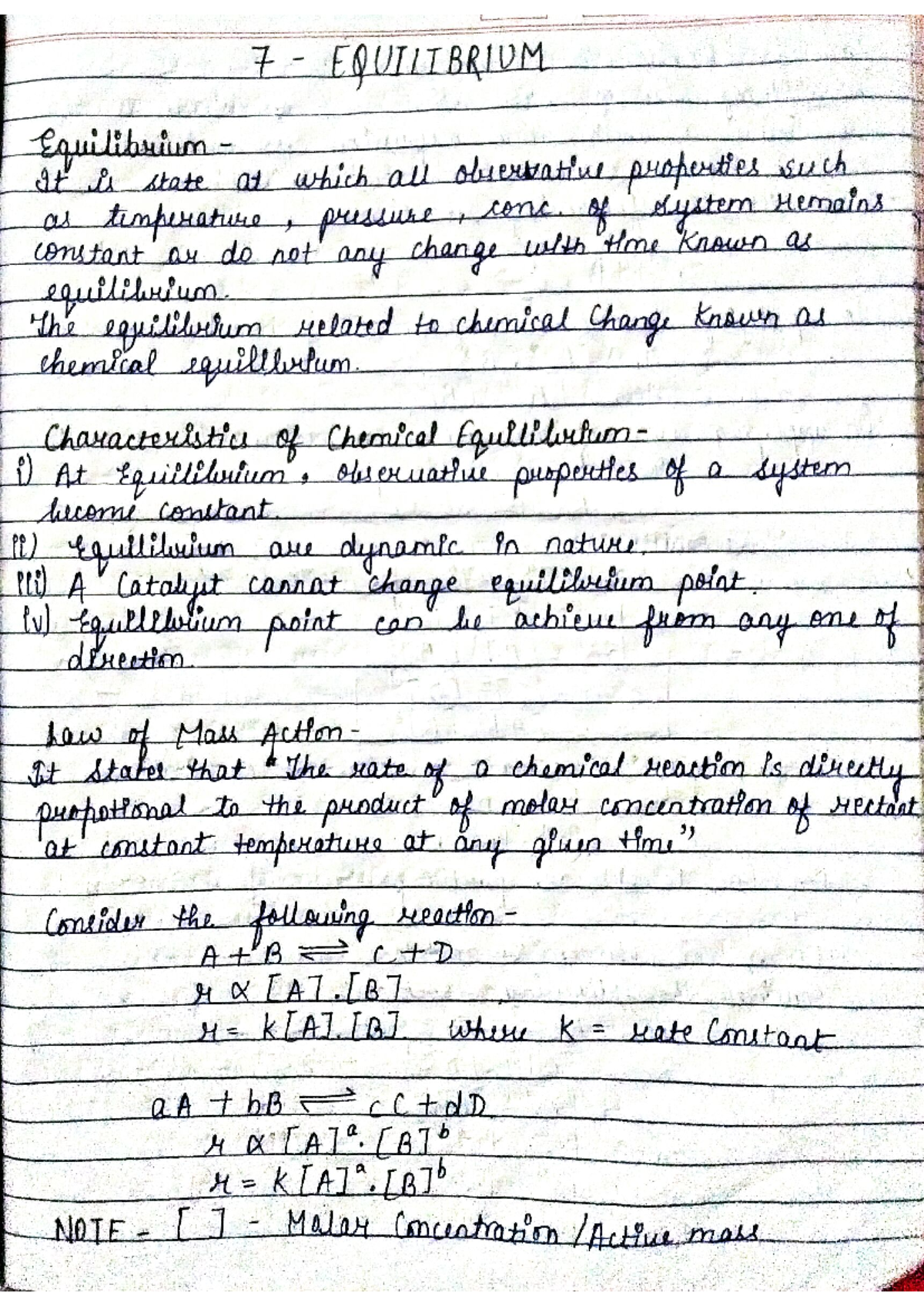 7. Equilibrium - notes - 7 EQUILTBRIUM Equilibrium It is state at which ...