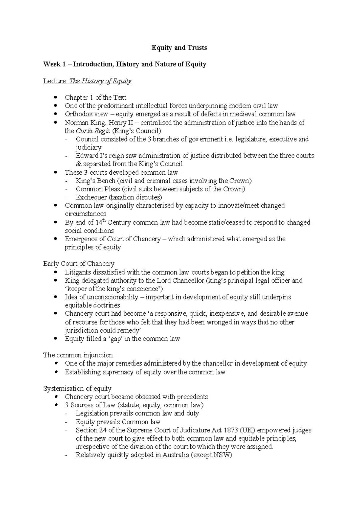 LAWS217 Equity and Trusts - Equity and Trusts Week 1 Introduction ...