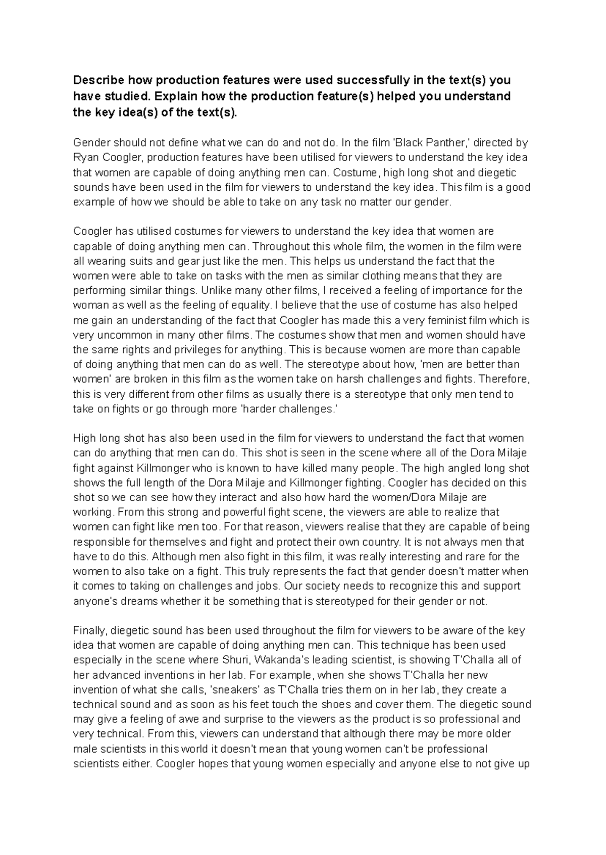 Black Panther - Film Essay on Production Features and Gender Equality ...