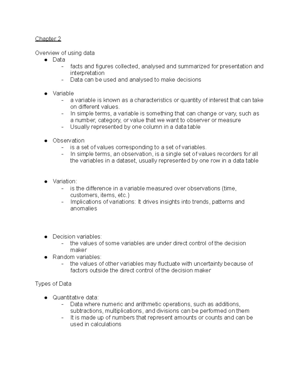 OBS 370 Chapter 2: Overview of Data Analysis and Variables - Studocu