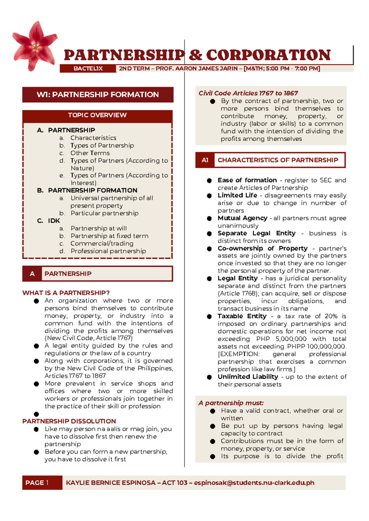 Partnership & CORP Midterms - W1: PARTNERSHIP FORMATION TOPIC OVERVIEW ...