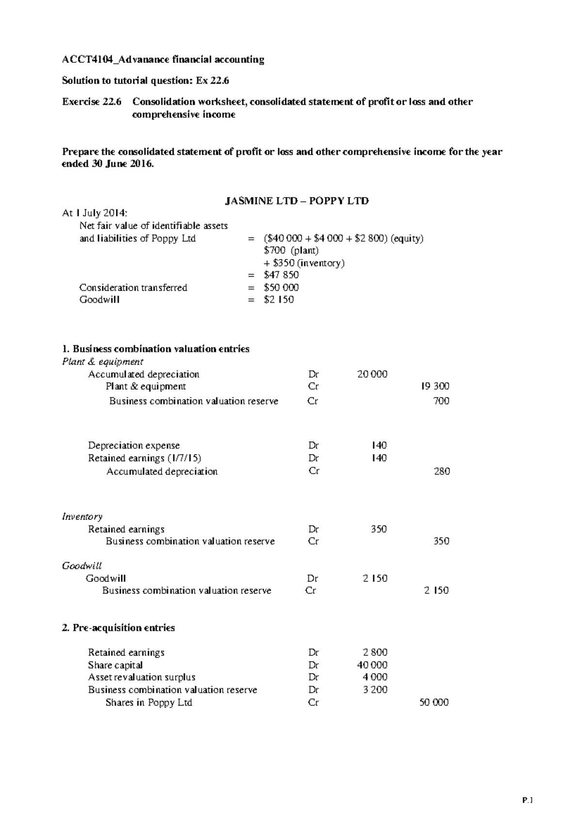 Tutorial Ch22 Ex22 - P. 1 ACCT4104_Advanance financial accounting ...