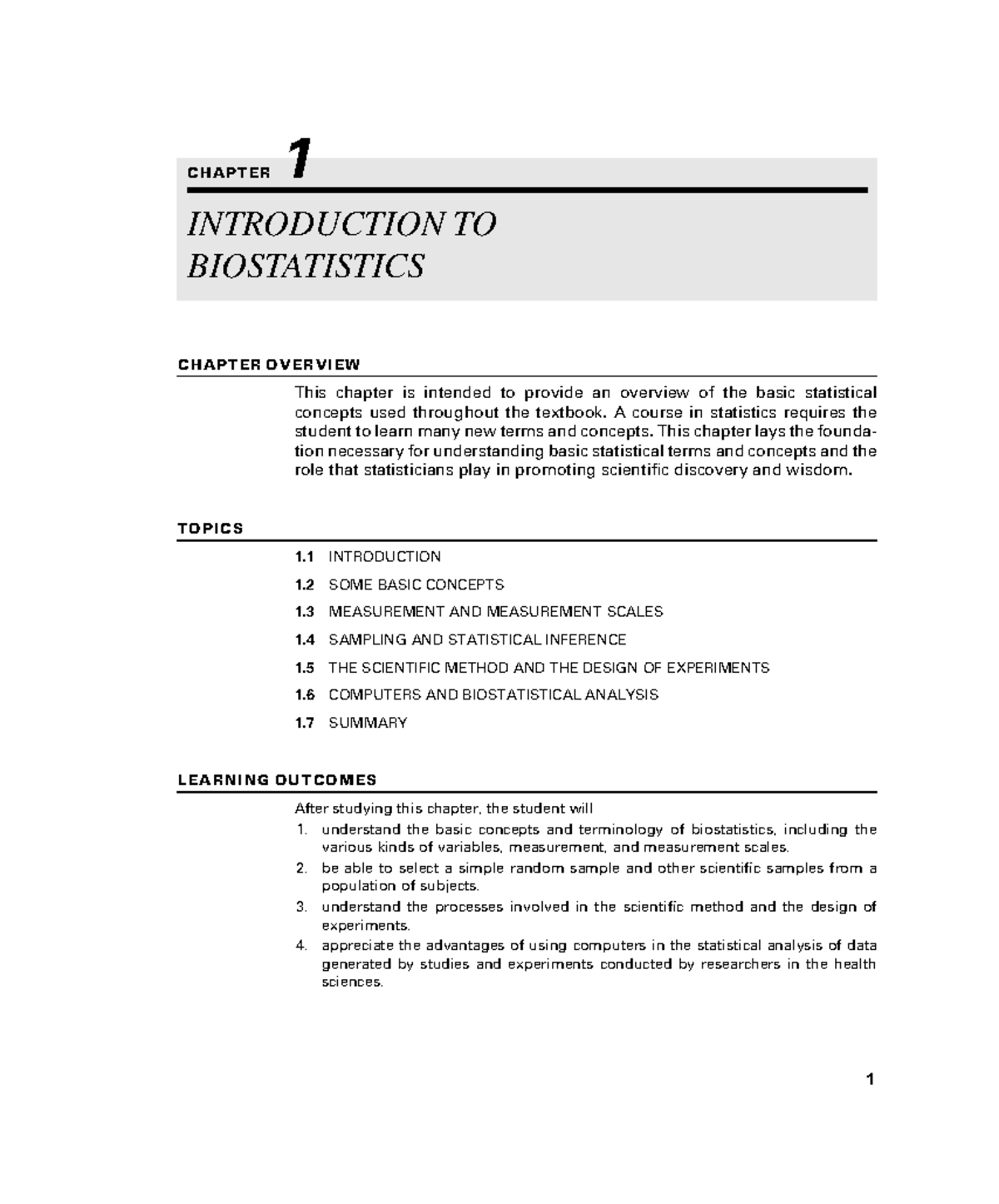 Chapter 1: Introduction to Biostatistics - Overview and Concepts - Studocu