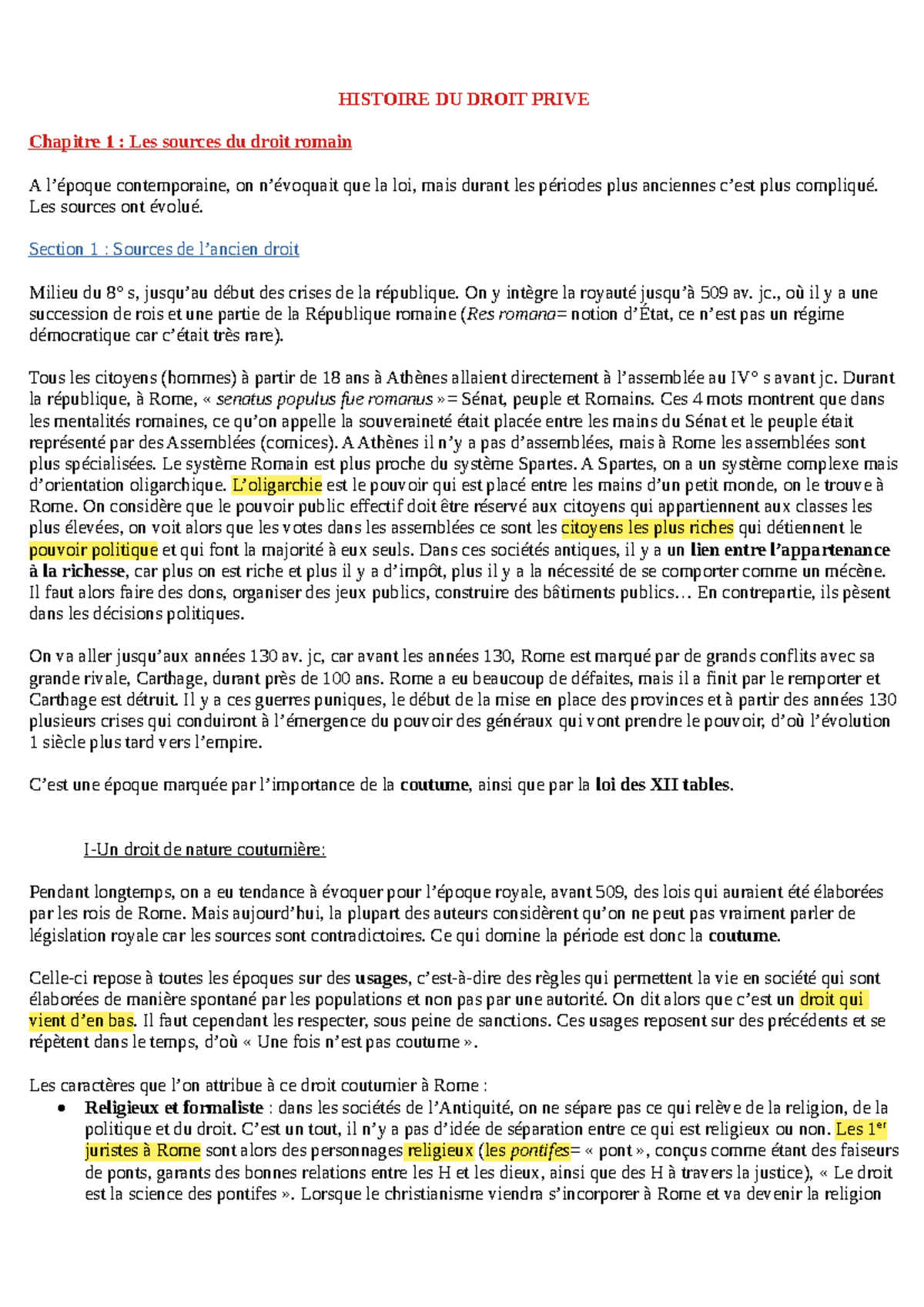HISTOIRE DU DROIT PRIVE - Chapitre 1 : Les Sources du Droit Romain ...
