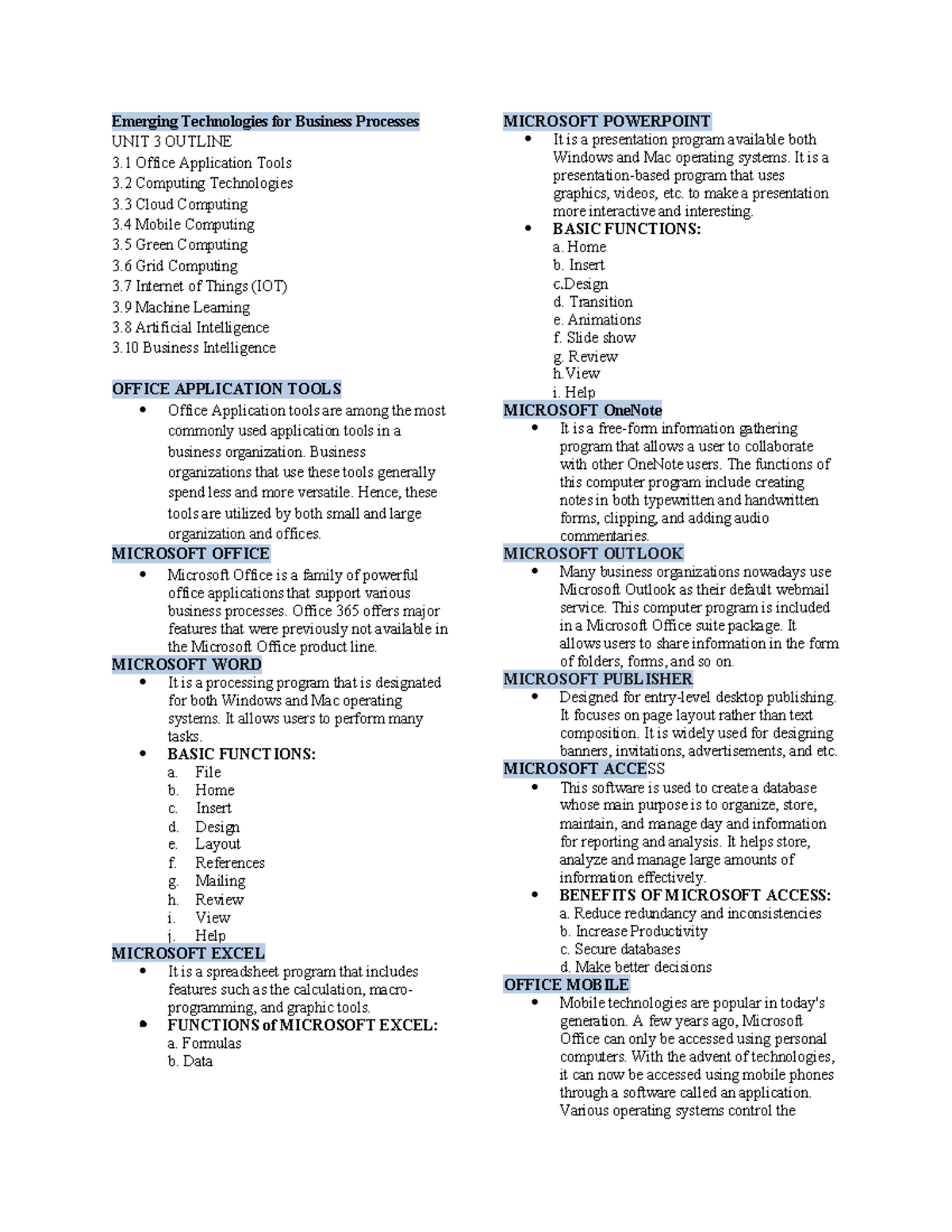 IT Chapt 3 5 - Notes - Emerging Technologies for Business Processes ...
