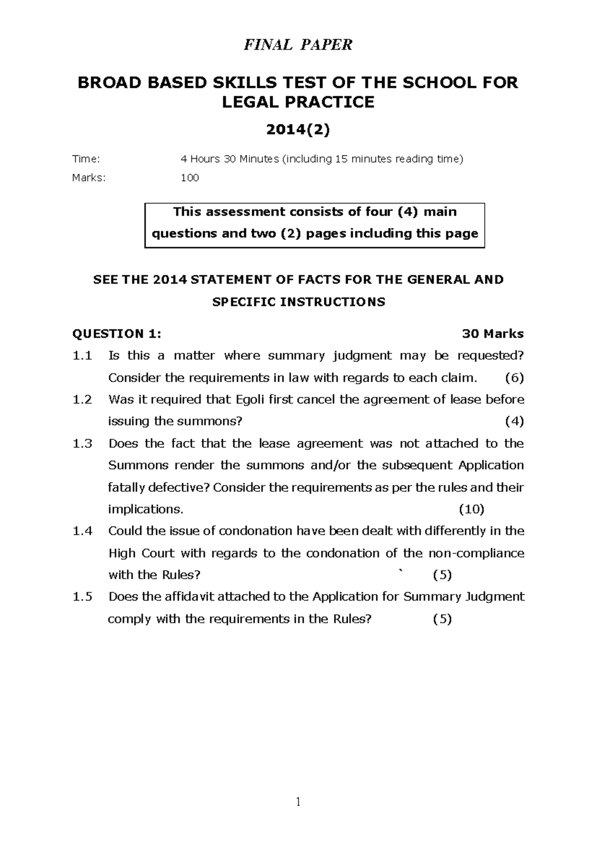 BBST2014 (2) Final Paper - Broad Based Skills Test Questions - Studocu
