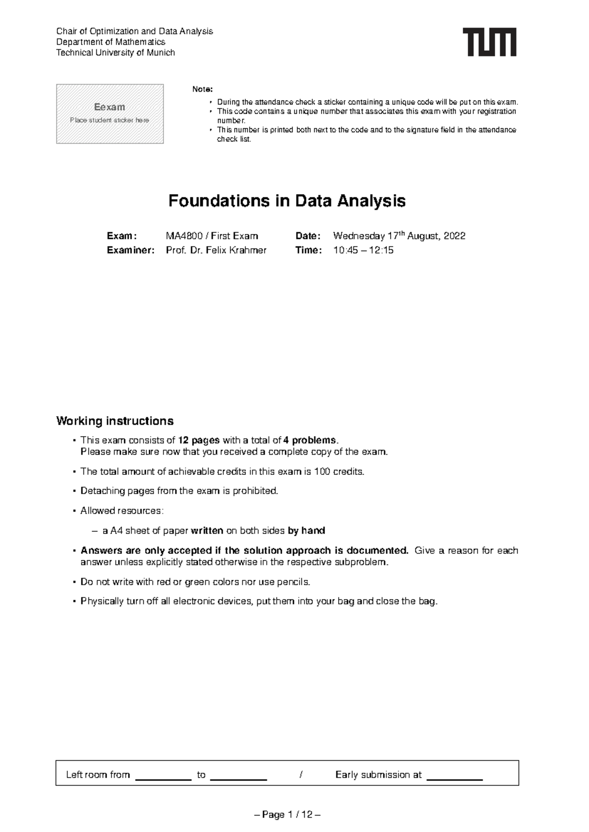 Final Exam MA4800: Foundations in Data Analysis - Studocu