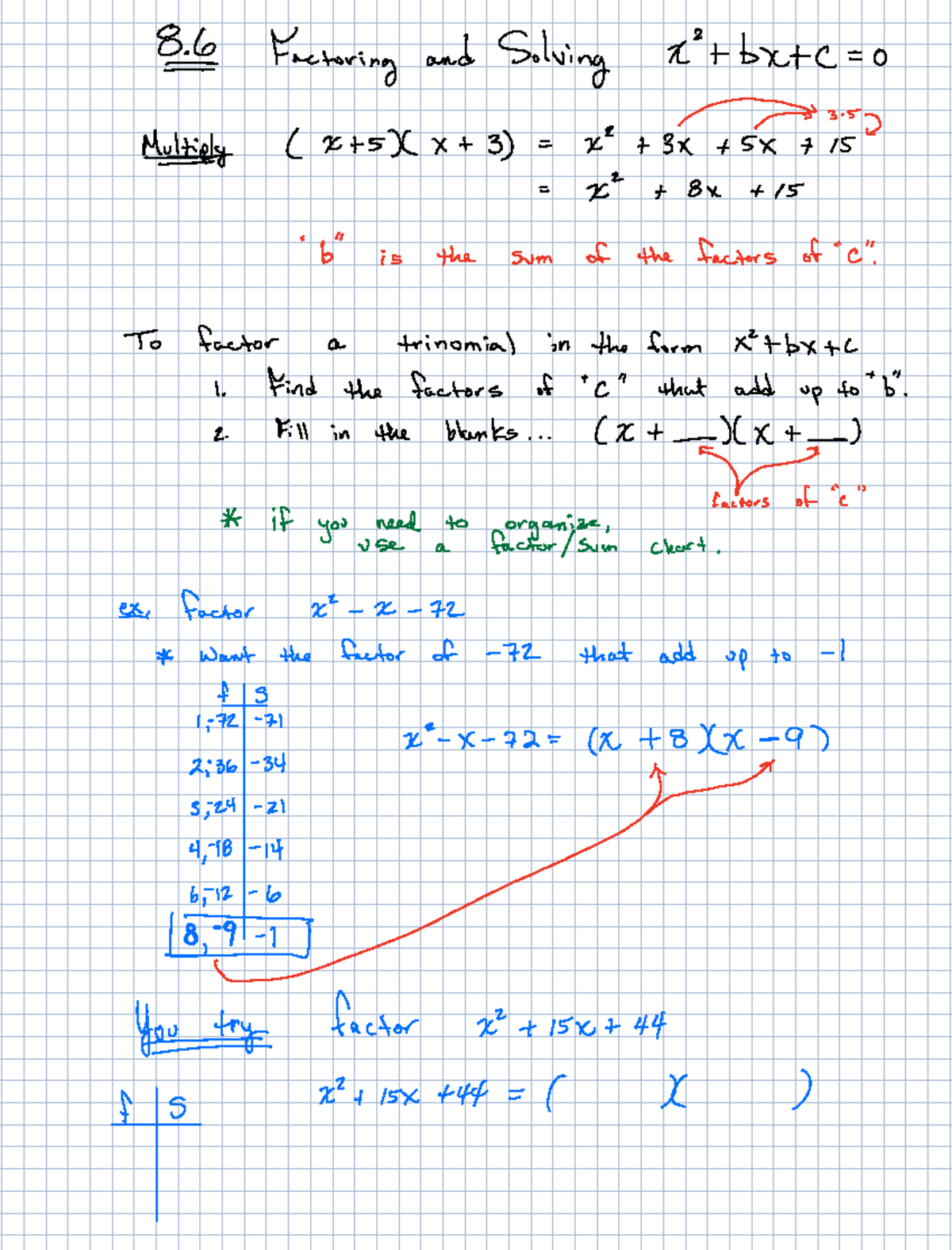 AA1 - 8.6B - Factoring and Solving Quadratic Equations - Studocu