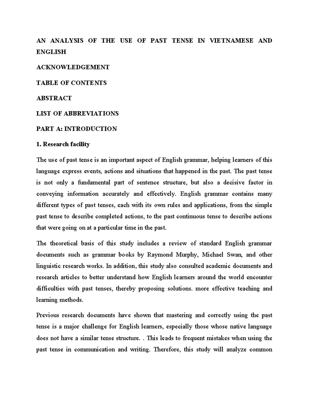 ANALYSIS OF PAST TENSE USAGE IN VIETNAMESE & ENGLISH (ENG 101) - Studocu