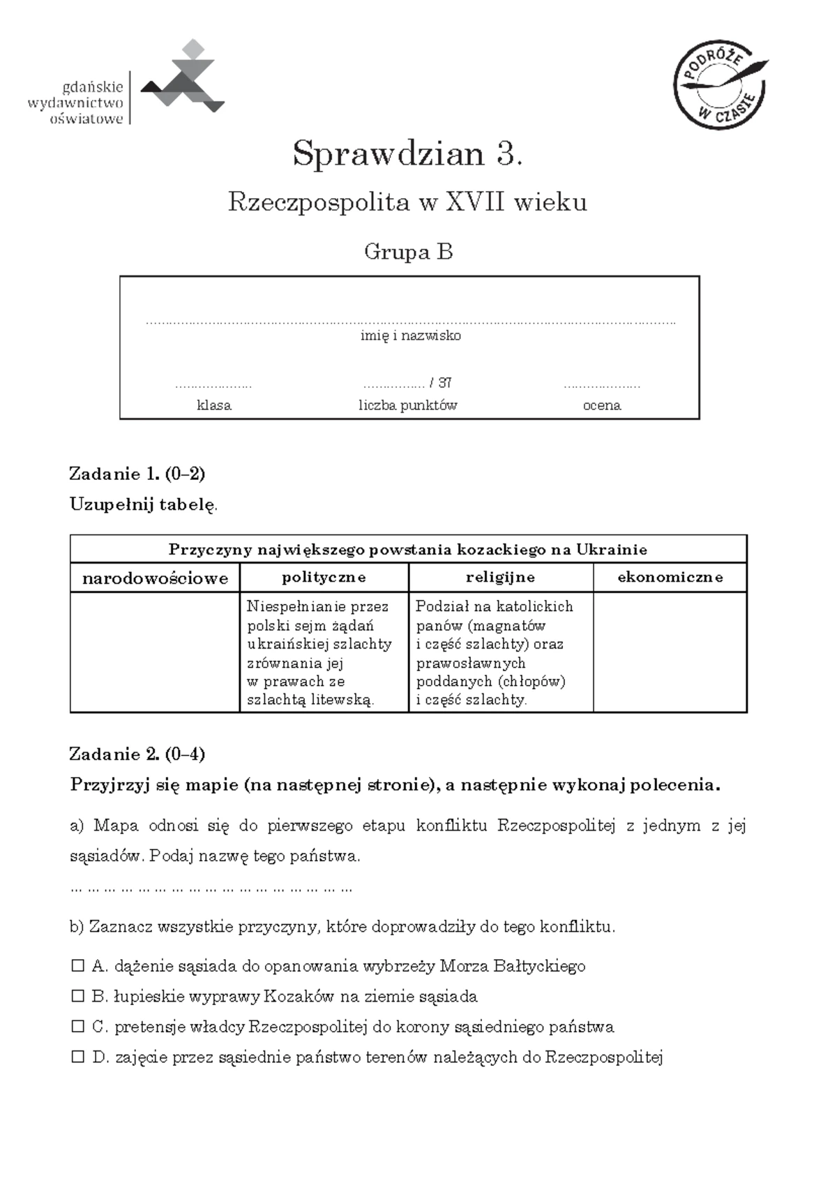 Pole Obwod Kola Sprawdzian Klasa 8 www.studocu.com
