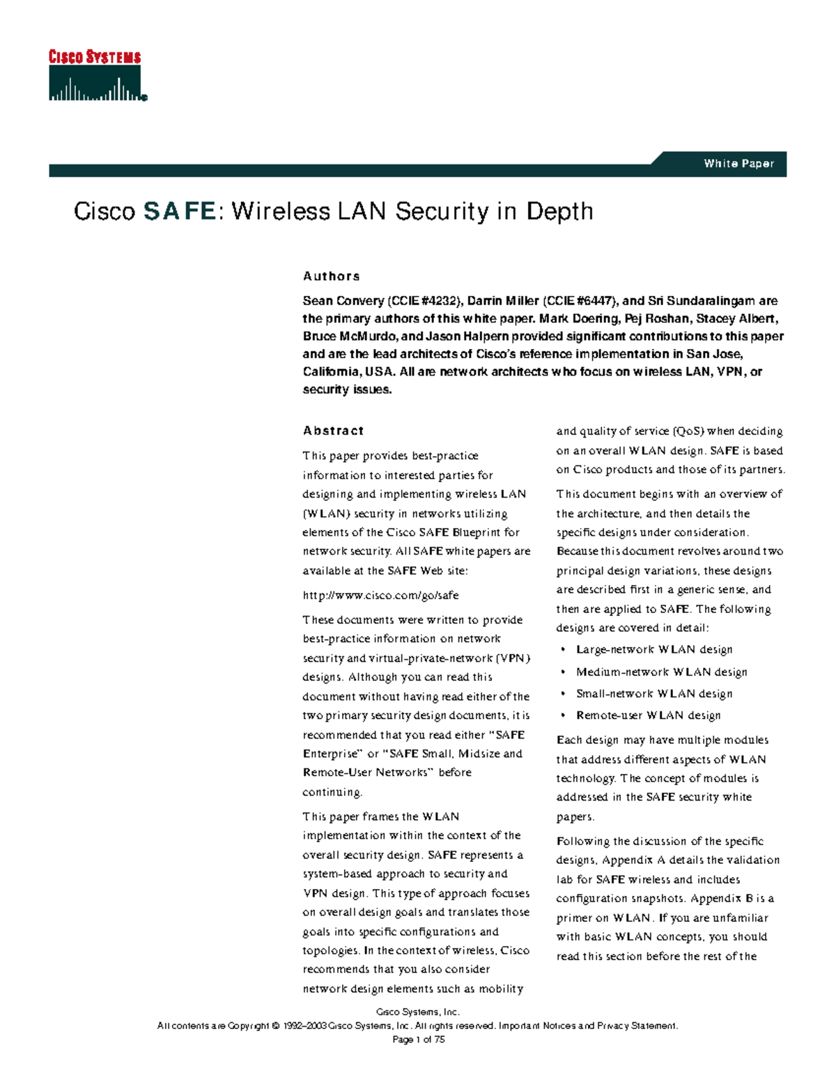 6746538 Cisco SAFE Wireless LAN Security White Paper Overview - Studocu