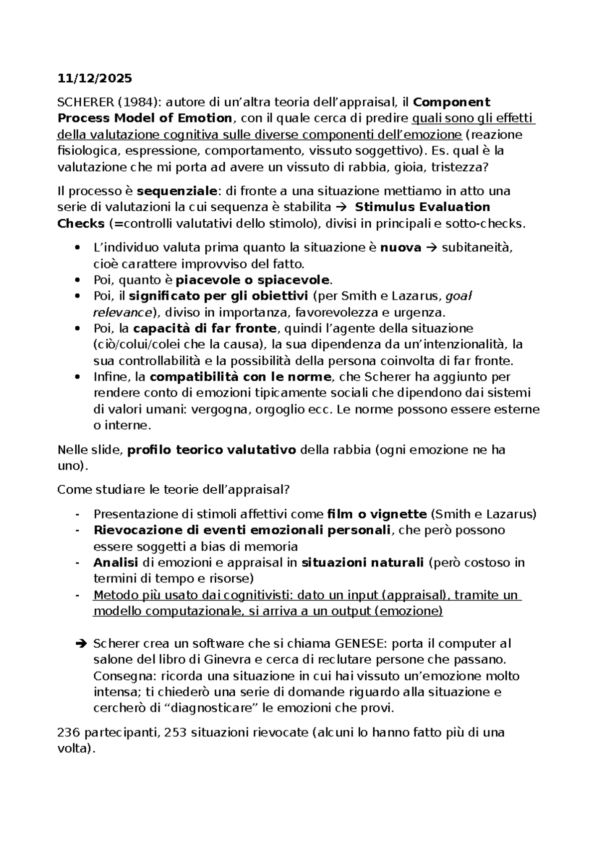 Teoria del Component Process Model of Emotion - Psi Generale 11-12-2025 ...