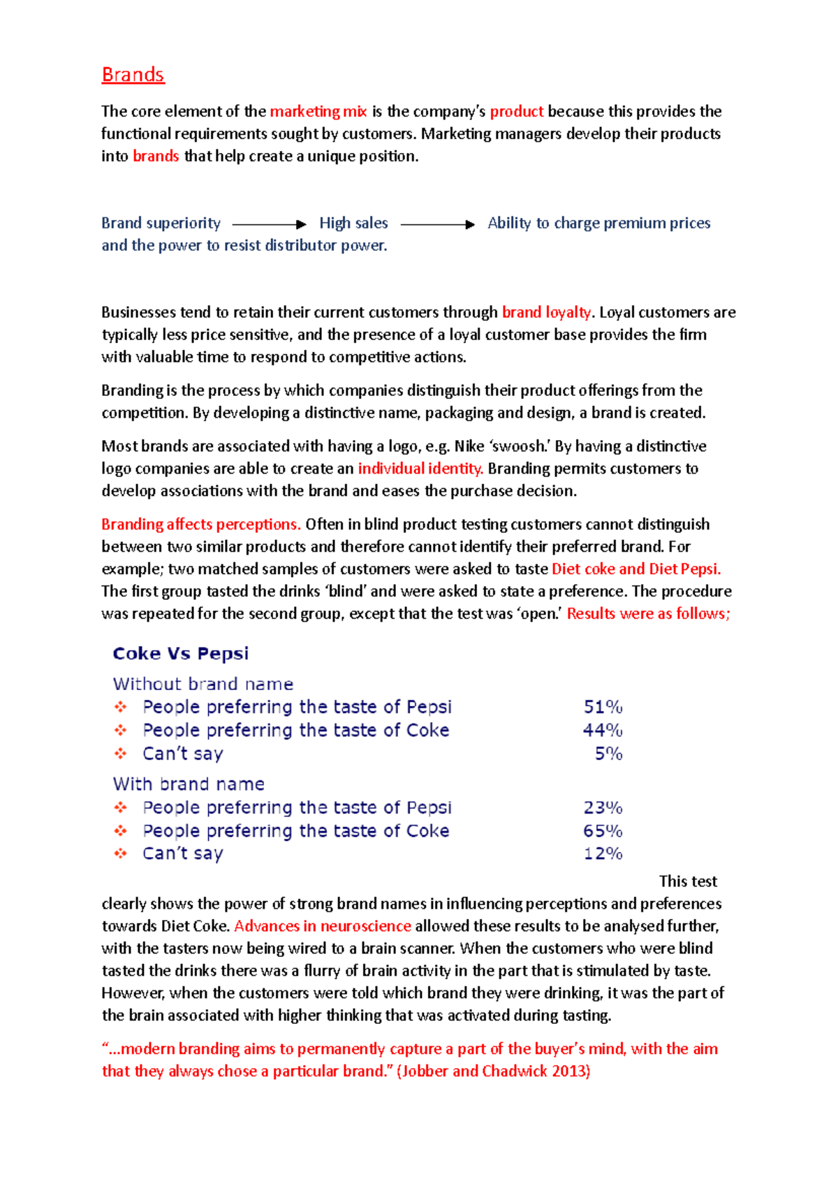 Brands notes for business - Brands The core element of the marketing ...