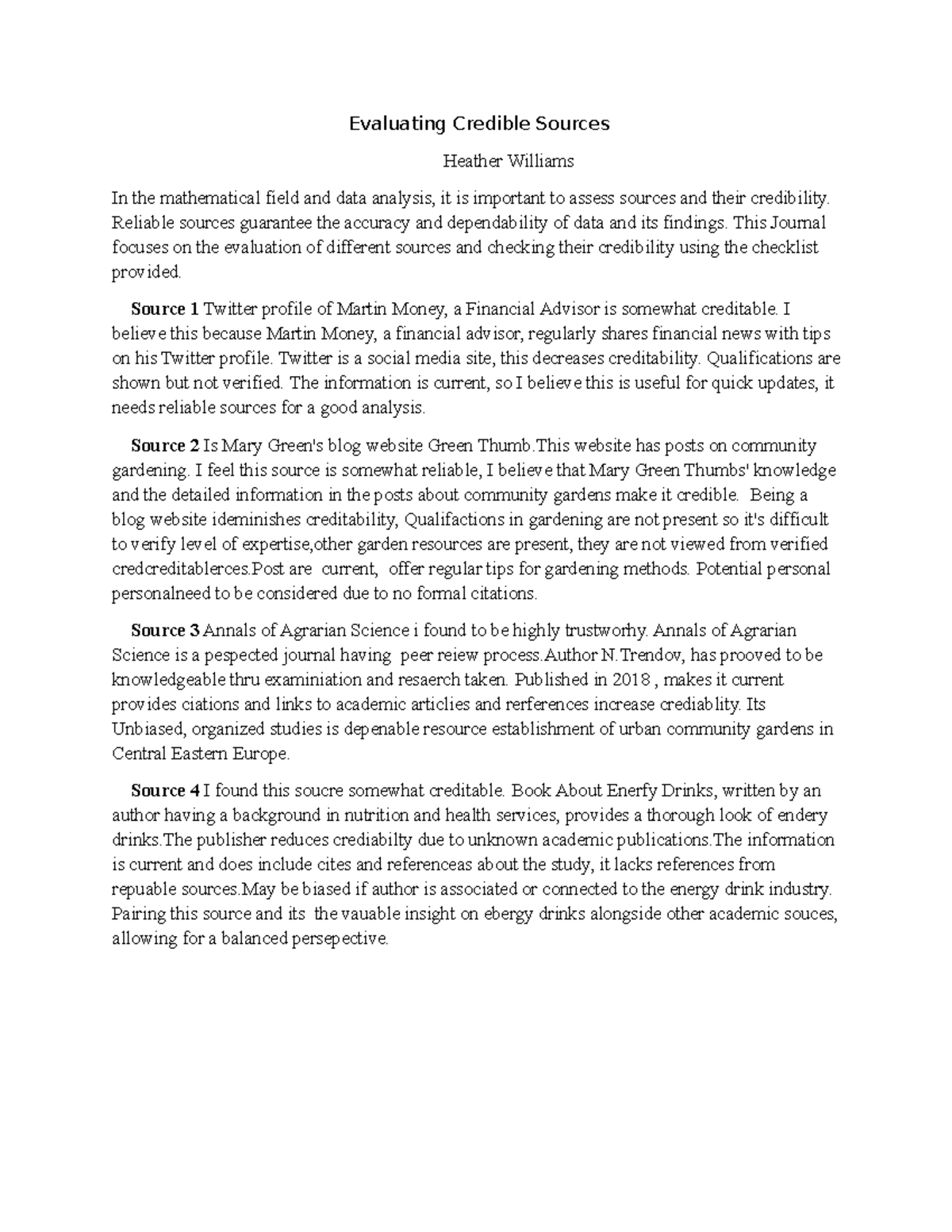 MAT 126 Module 2 Journal - Evaluating Credible Sources Heather Williams ...