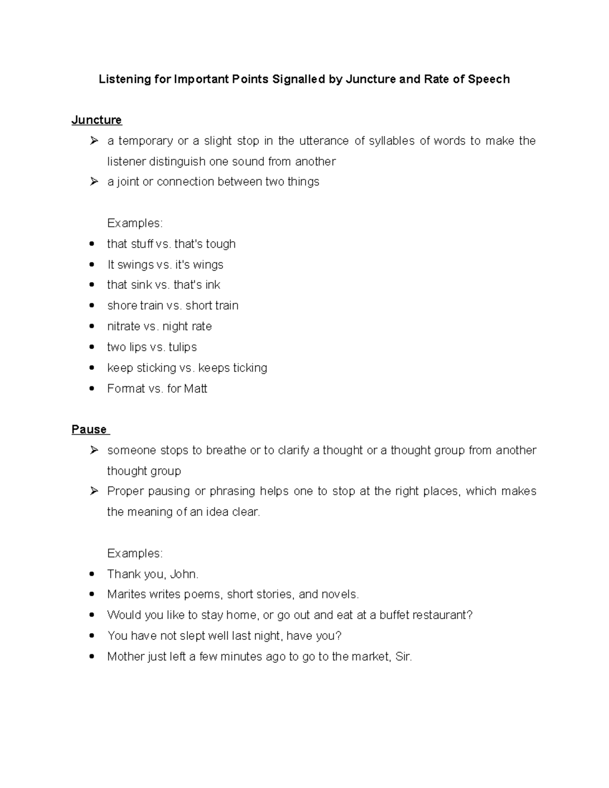 Juncture & Rate of Speech: Key Listening Concepts & Examples - Studocu