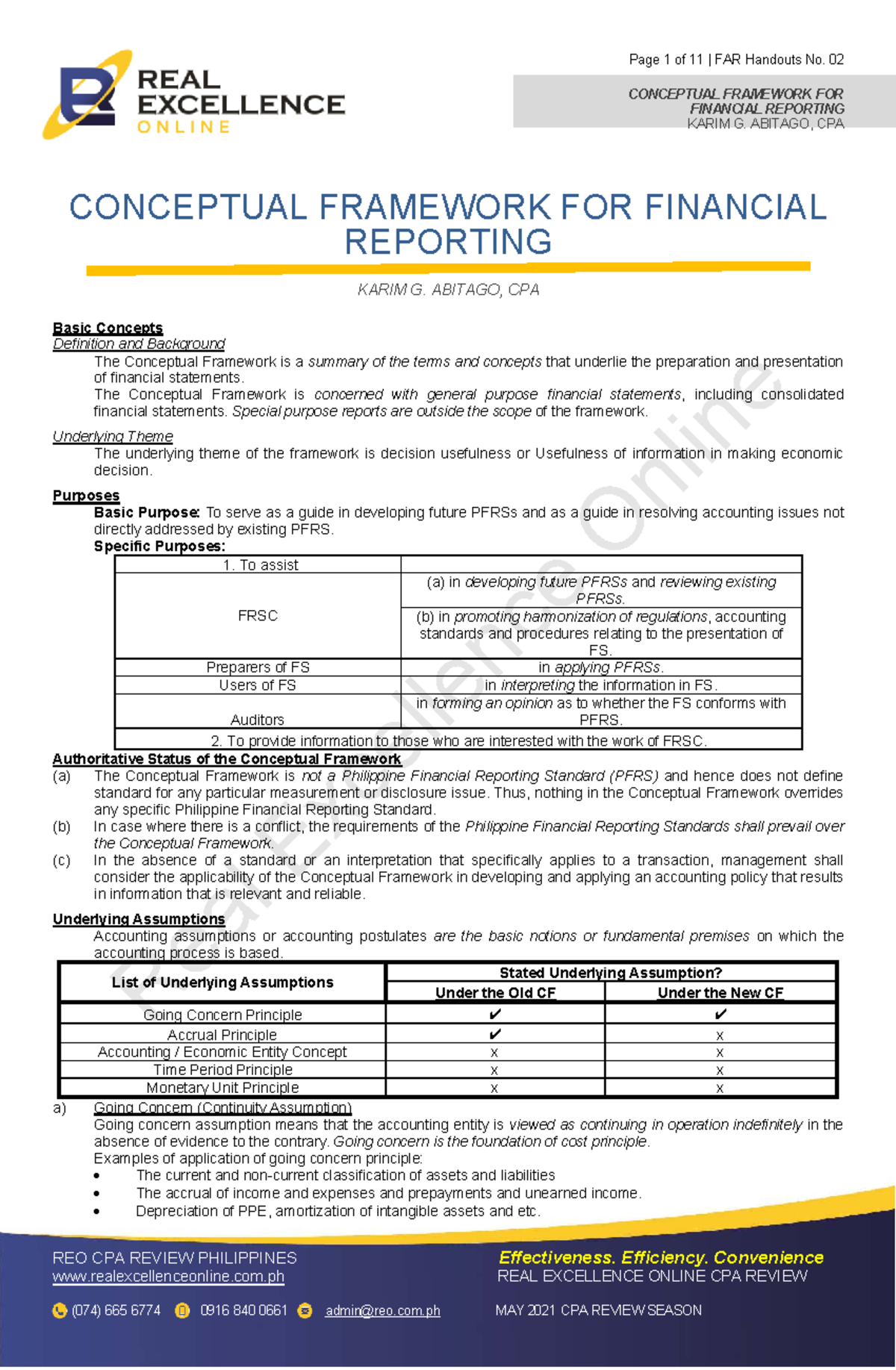 FAR Handouts No. 02: Conceptual Framework for Financial Reporting - Studocu
