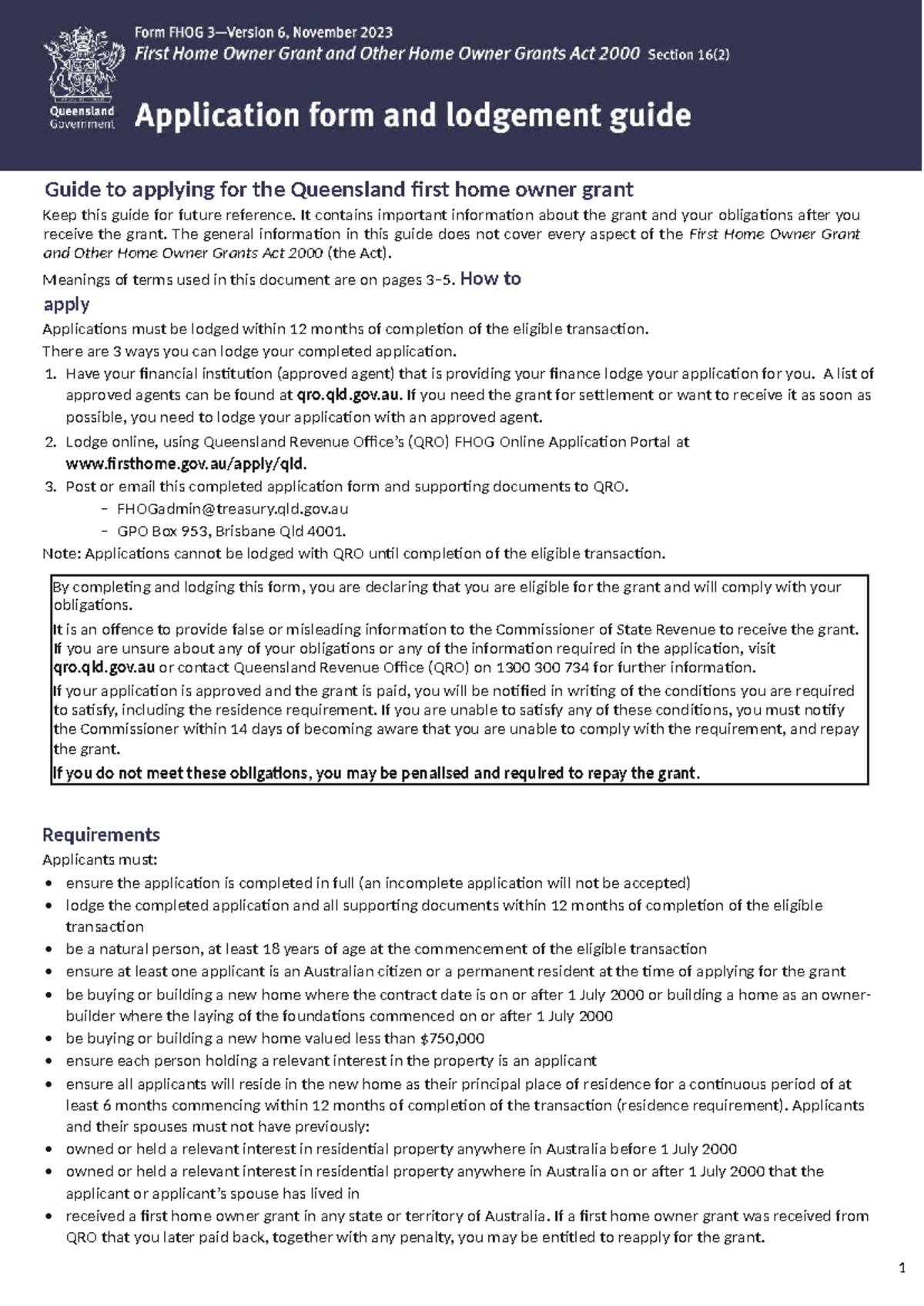 Queensland First Home Owner Grant Application Guide (Fnsfmb 411) - Studocu