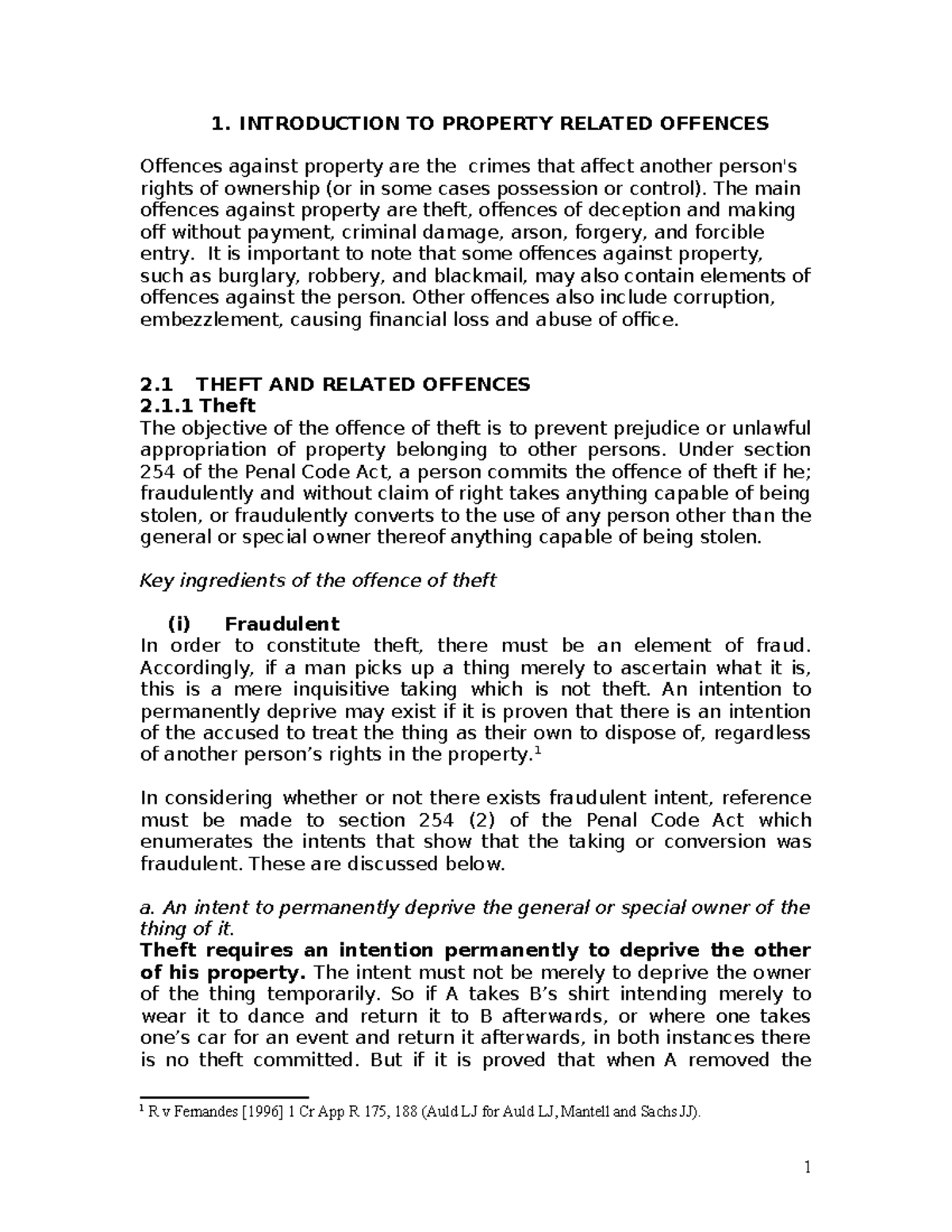 Class Notes on Offences against property 2013 - 1. INTRODUCTION TO ...
