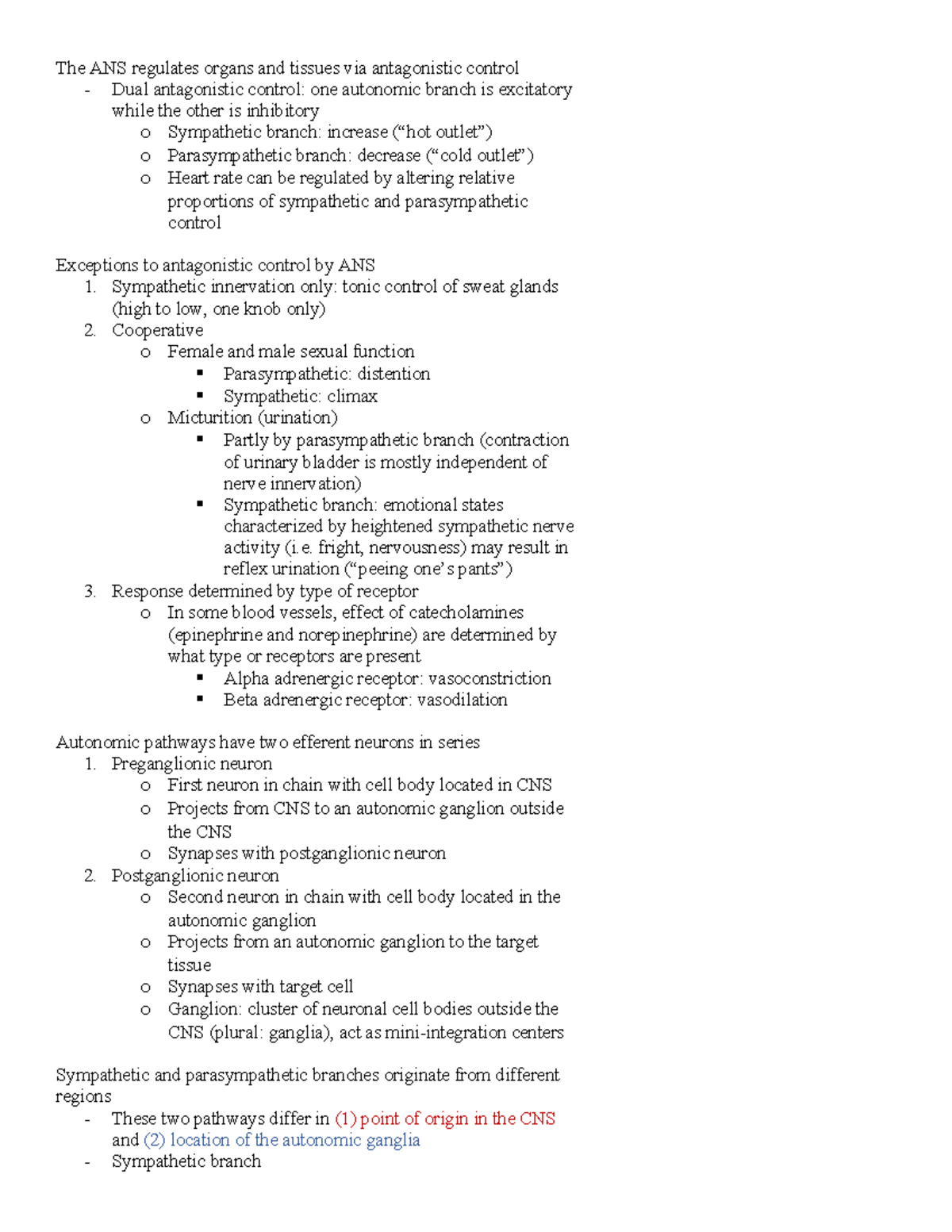 Autonomic Nervous System (ANS) Overview and Functionality - Studocu