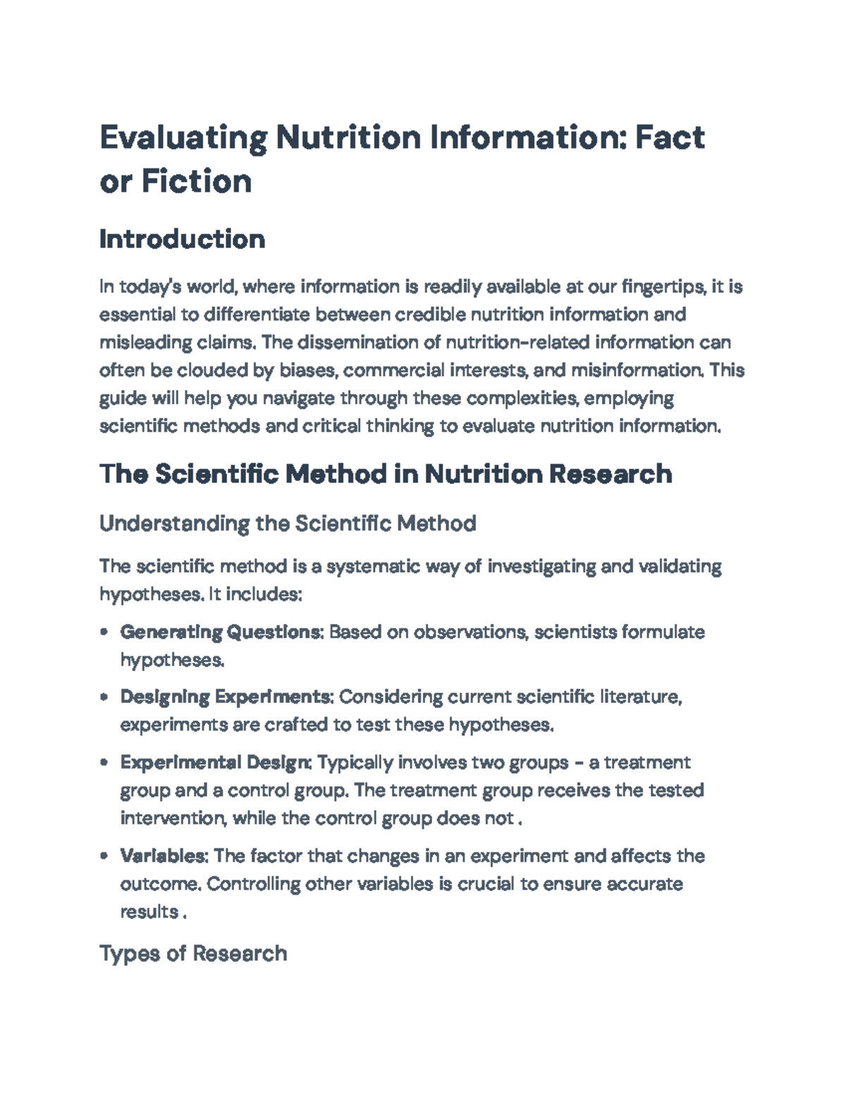 Evaluating Nutrition Information Fact or Fiction Guide for Students