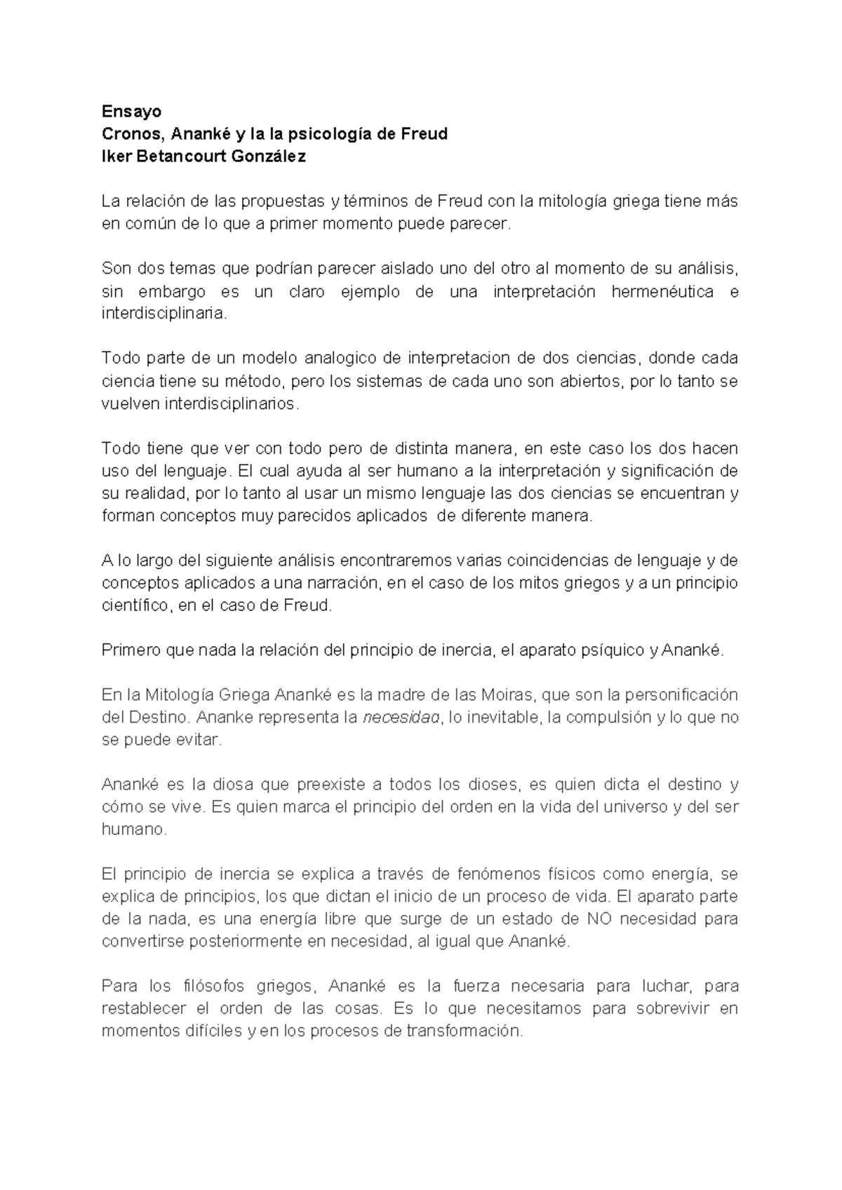 Cronos, Ananké y la Psicología de Freud: Un Análisis Interdisciplinario ...