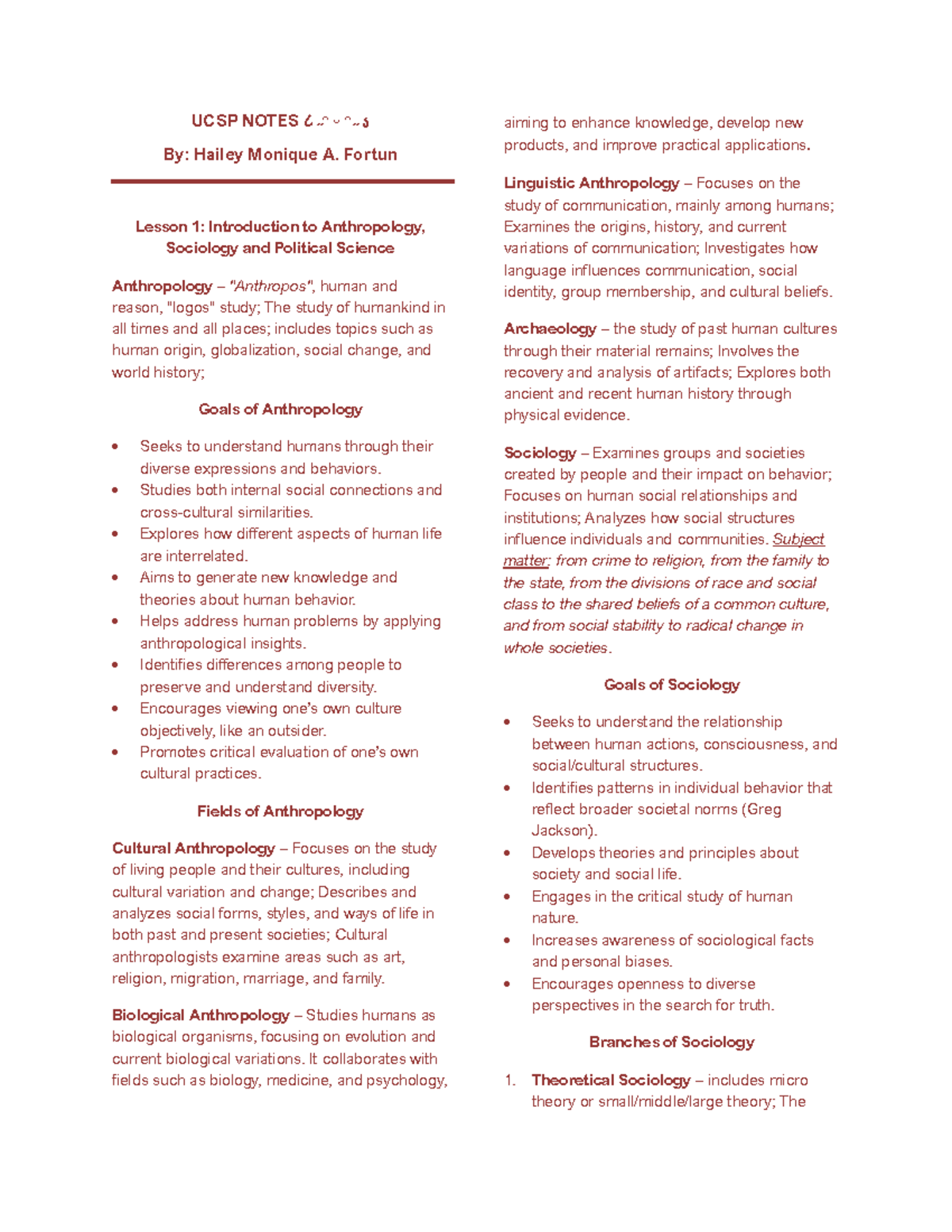 UCSP-Q1: Lesson 1 - Intro to Anthropology, Sociology & Political ...