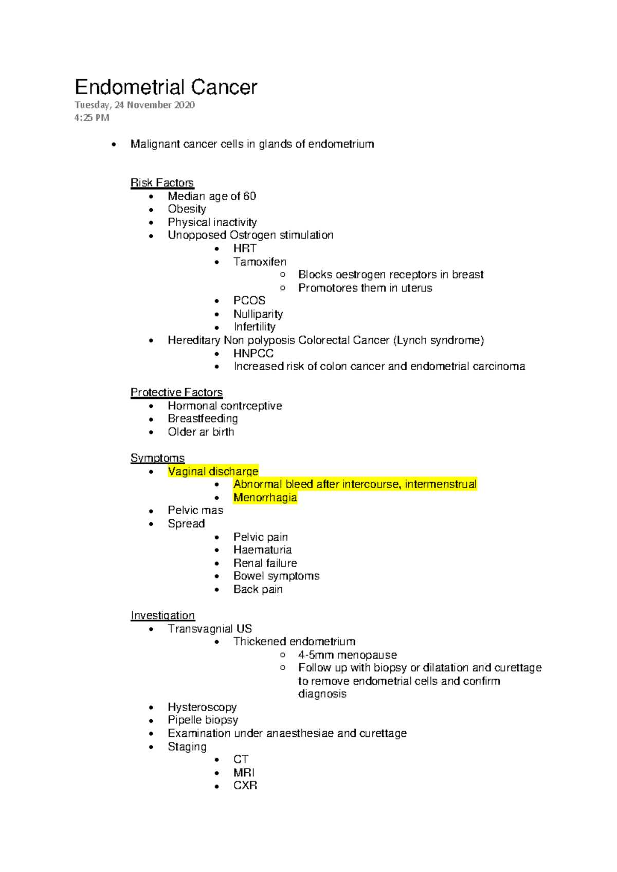 Oncology Notes - Comprehensive Overview of Endometrial Cancer - Studocu